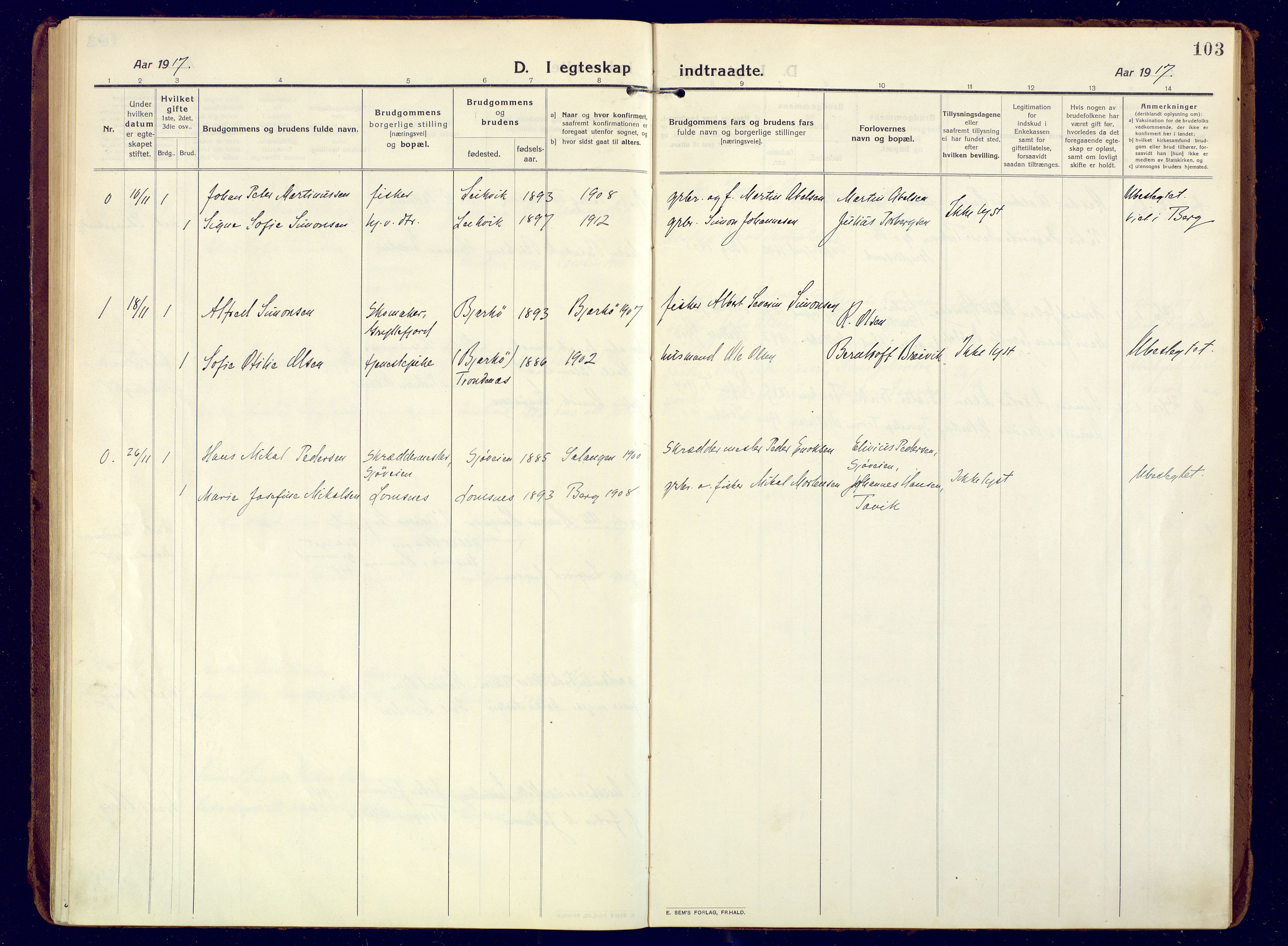 Berg sokneprestkontor, SATØ/S-1318/G/Ga/Gaa: Parish register (official) no. 10, 1916-1928, p. 103