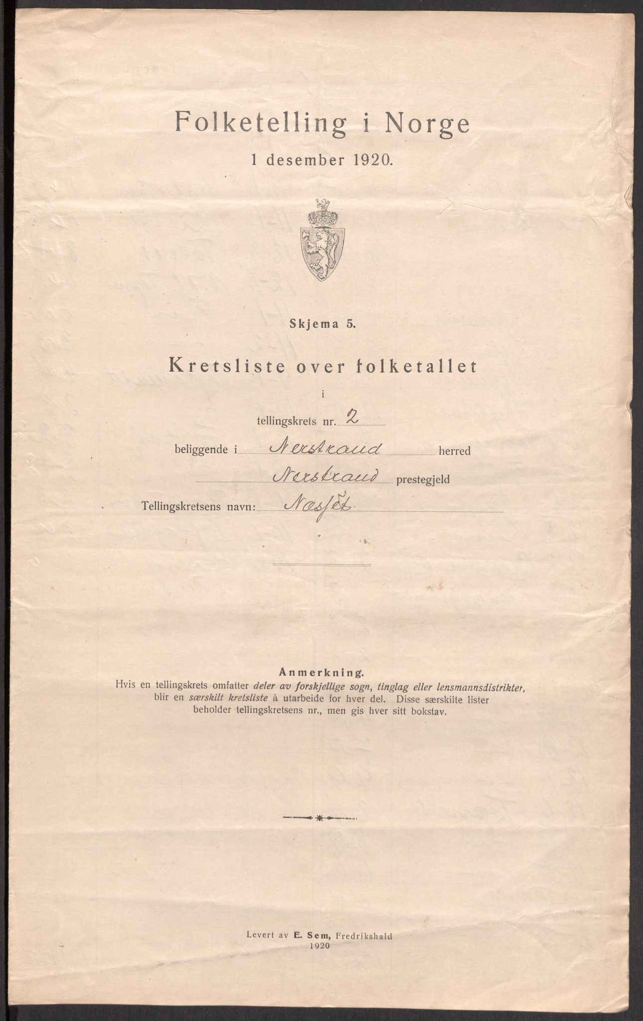 SAST, 1920 census for Nedstrand, 1920, p. 14