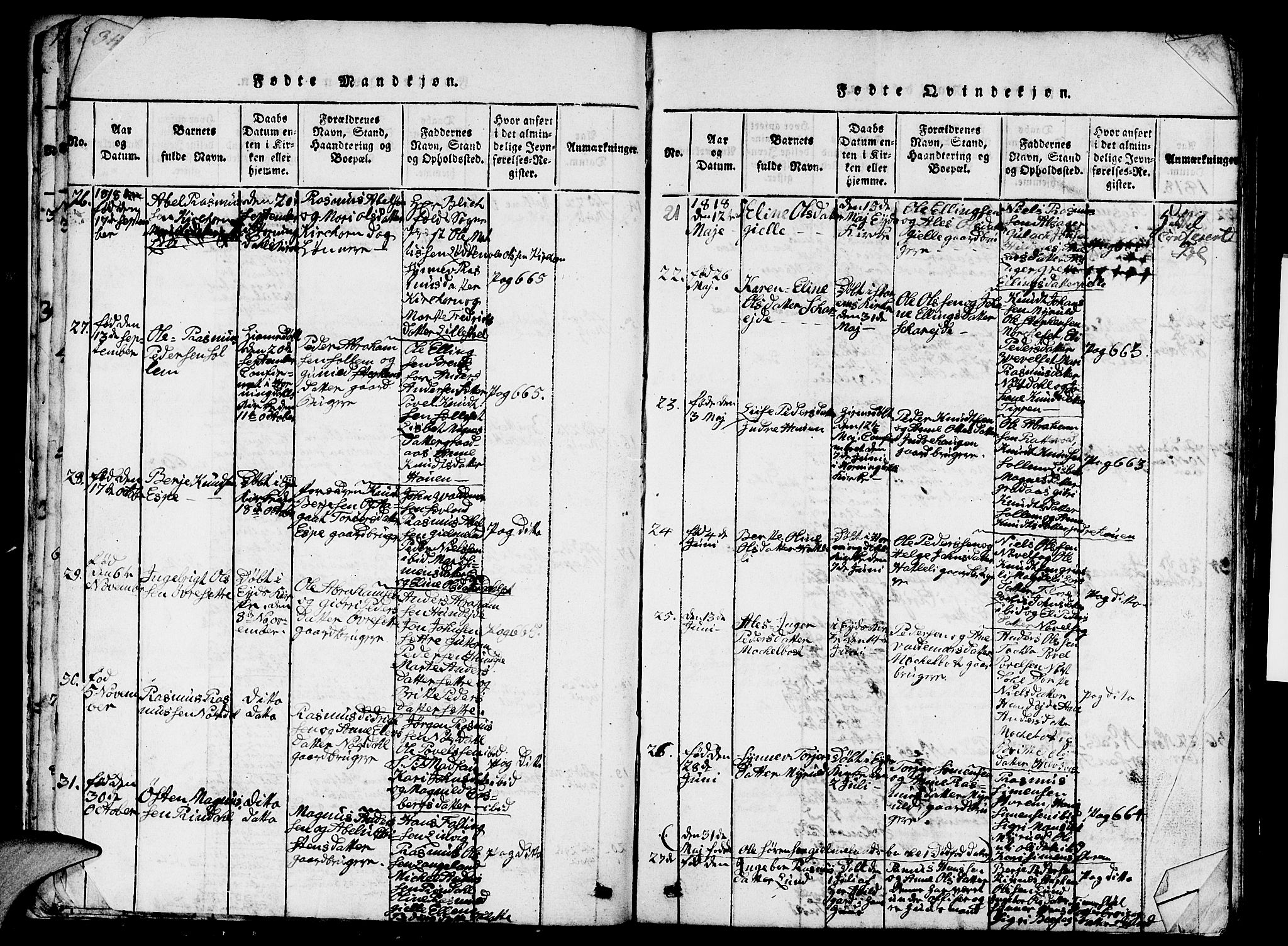 Eid sokneprestembete, AV/SAB-A-82301/H/Hab/Haba/L0001: Parish register (copy) no. A 1, 1816-1862, p. 34-35