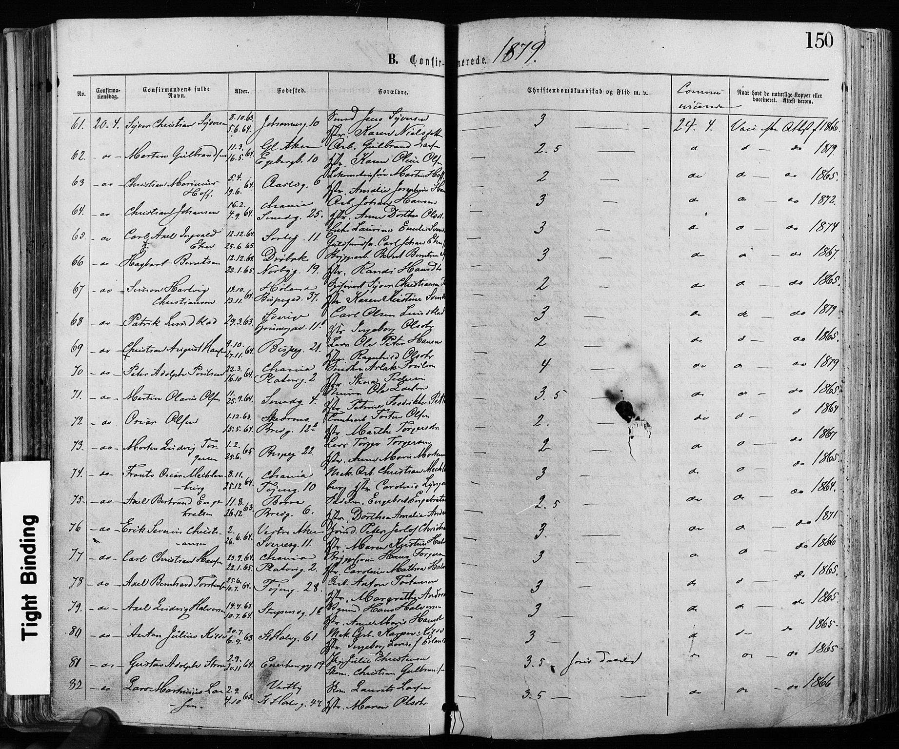 Grønland prestekontor Kirkebøker, AV/SAO-A-10848/F/Fa/L0005: Parish register (official) no. 5, 1869-1880, p. 150