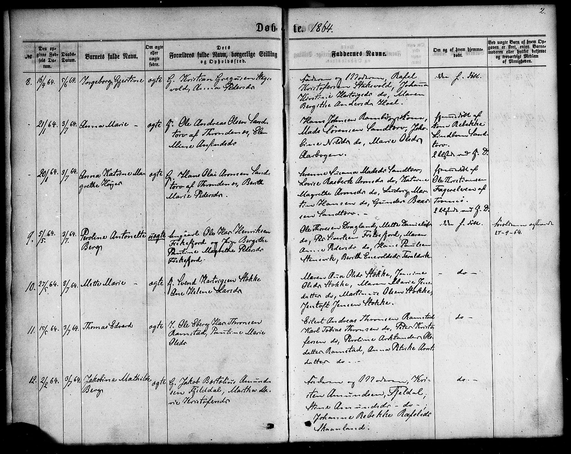 Ministerialprotokoller, klokkerbøker og fødselsregistre - Nordland, SAT/A-1459/865/L0923: Parish register (official) no. 865A01, 1864-1884, p. 2