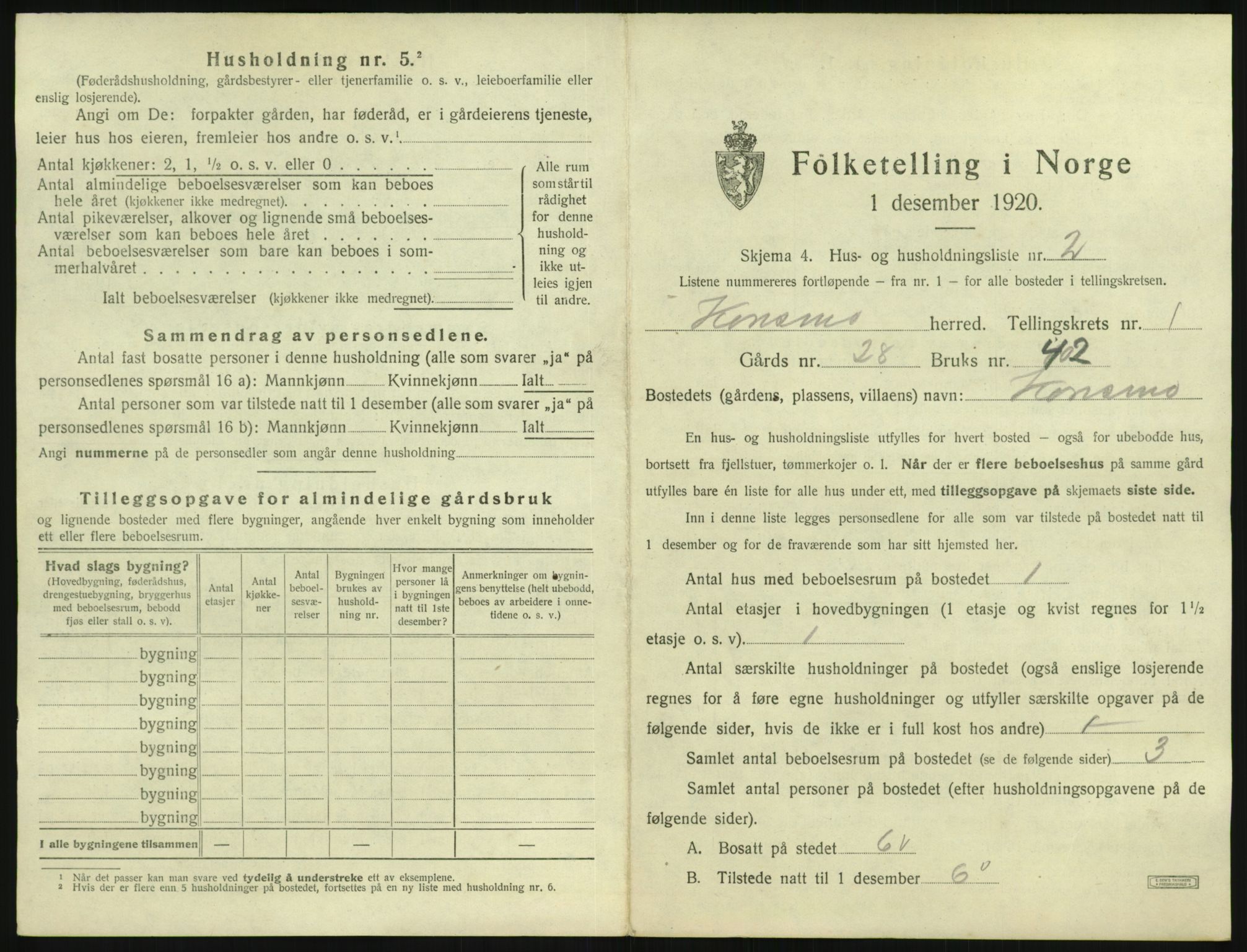 SAK, 1920 census for Konsmo, 1920, p. 36