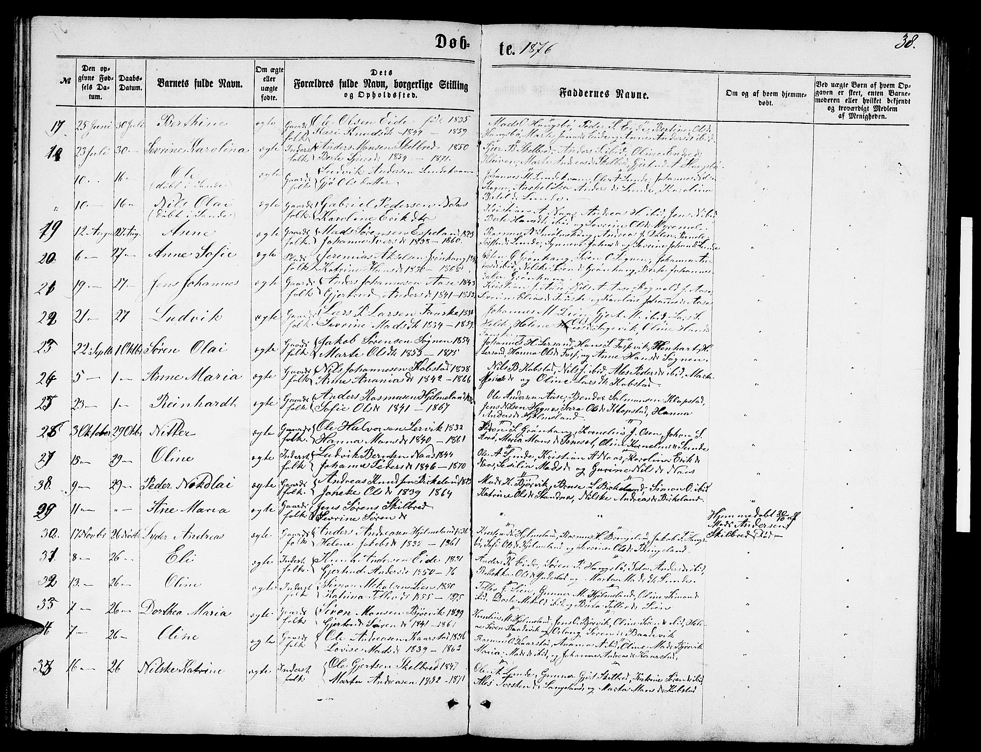Gaular sokneprestembete, SAB/A-80001/H/Hab: Parish register (copy) no. B 2, 1863-1881, p. 38