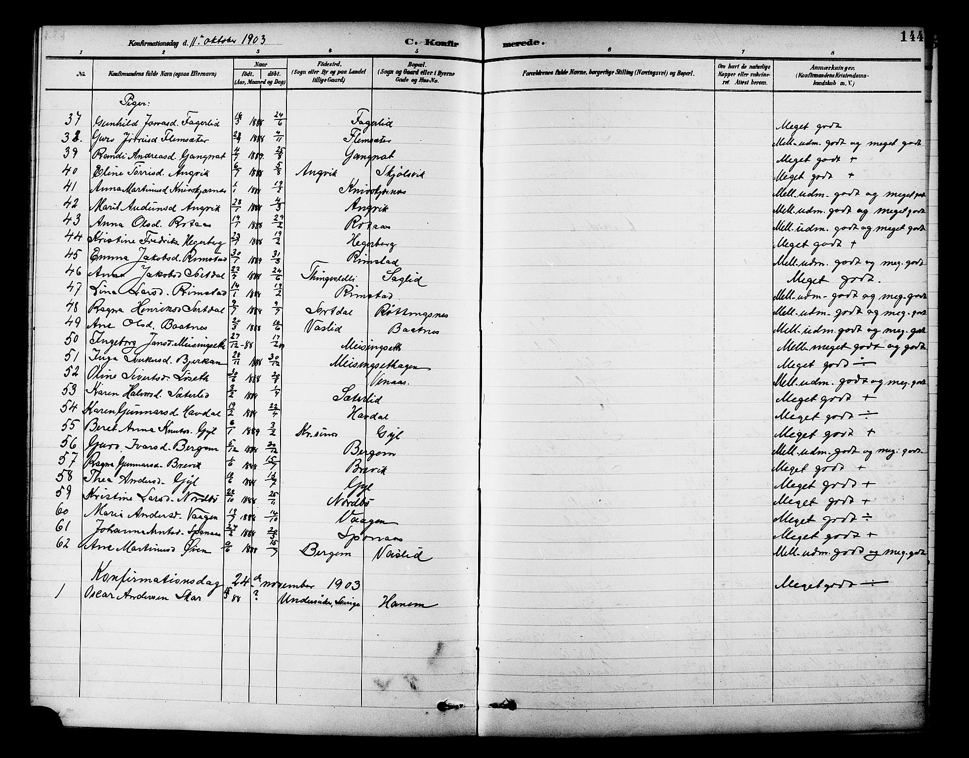 Ministerialprotokoller, klokkerbøker og fødselsregistre - Møre og Romsdal, AV/SAT-A-1454/586/L0992: Parish register (copy) no. 586C03, 1892-1909, p. 144