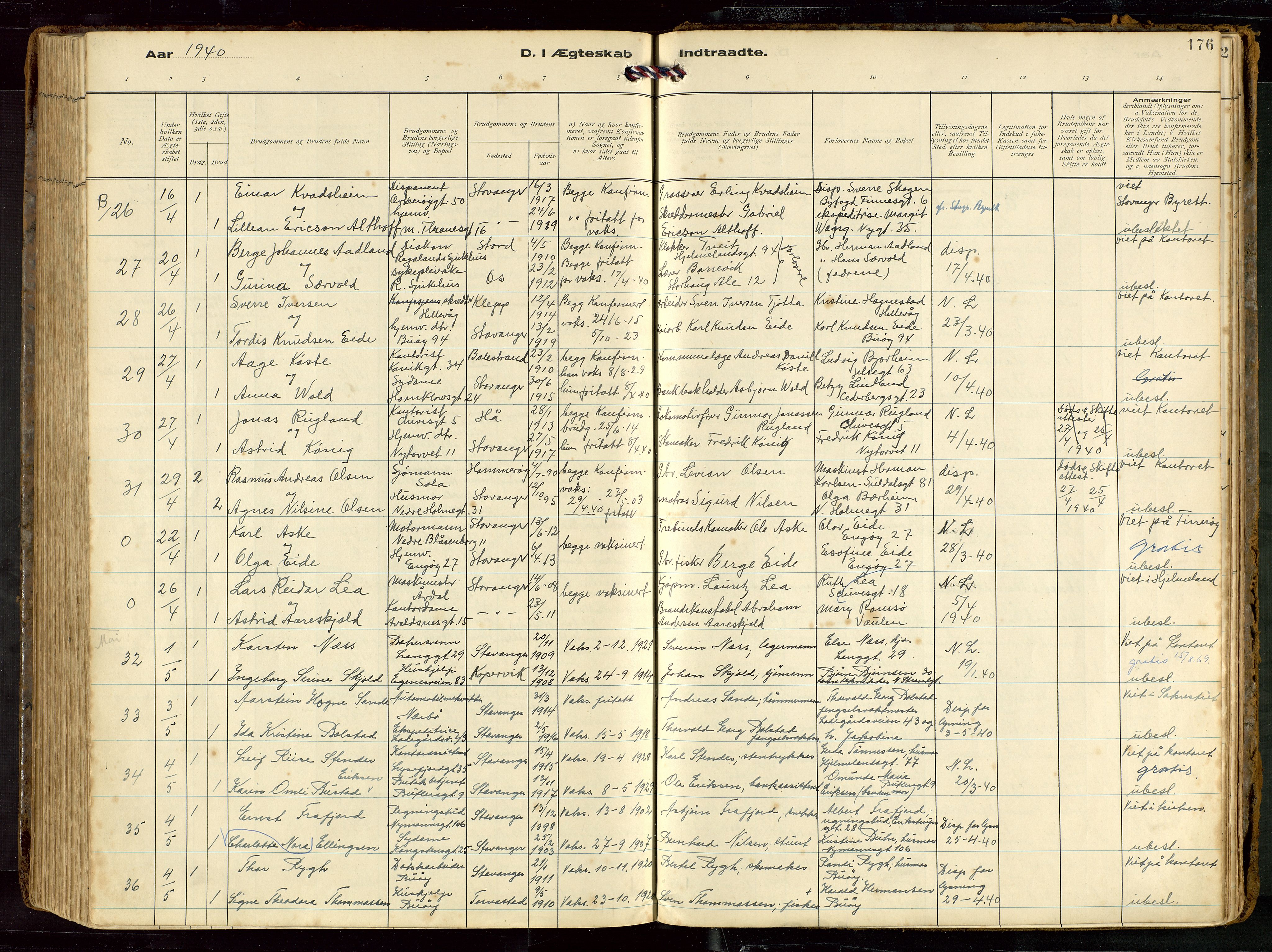 St. Petri sokneprestkontor, AV/SAST-A-101813/002/D/L0002: Parish register (official) no. A 27, 1921-1942, p. 176