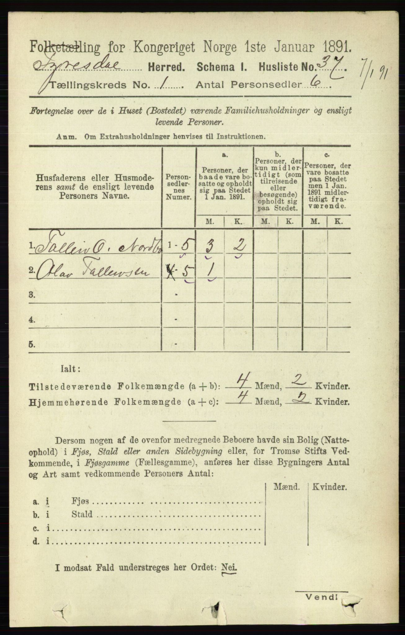 RA, 1891 census for 0831 Fyresdal, 1891, p. 60