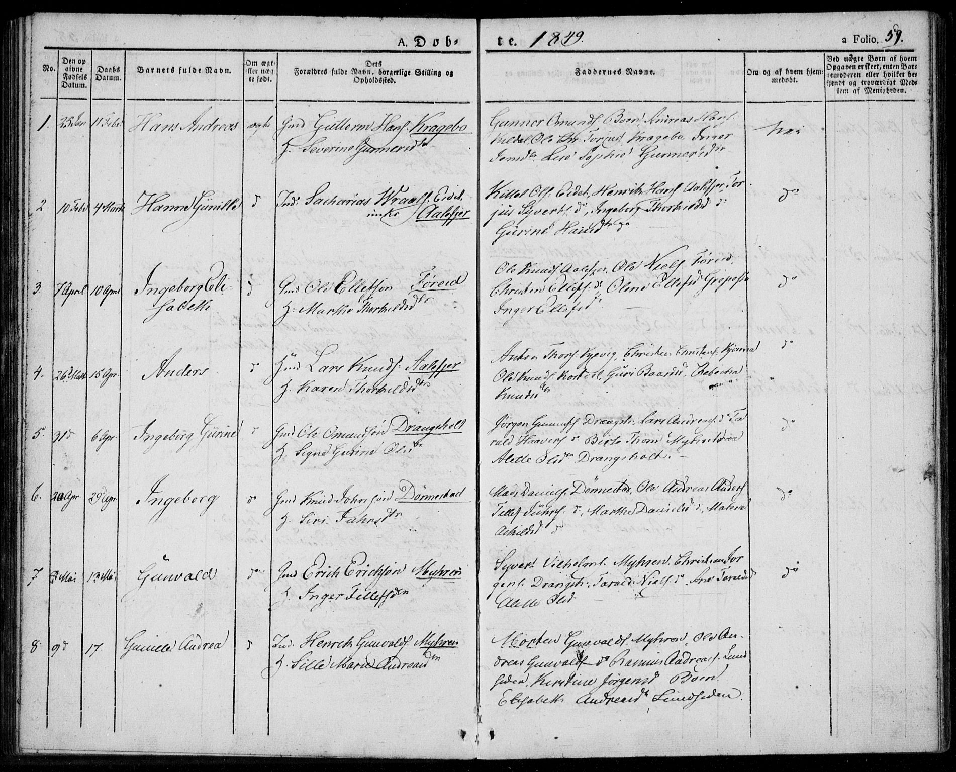 Tveit sokneprestkontor, AV/SAK-1111-0043/F/Fa/L0003: Parish register (official) no. A 3, 1829-1852, p. 59