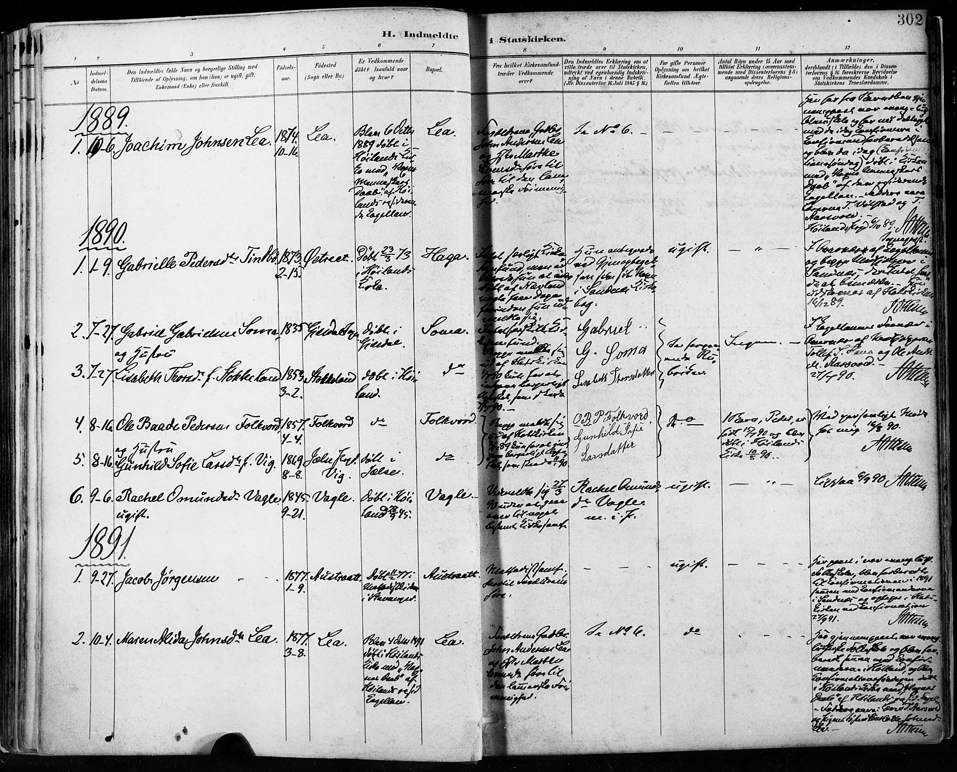 Høyland sokneprestkontor, SAST/A-101799/001/30BA/L0013: Parish register (official) no. A 13.2, 1889-1898, p. 302