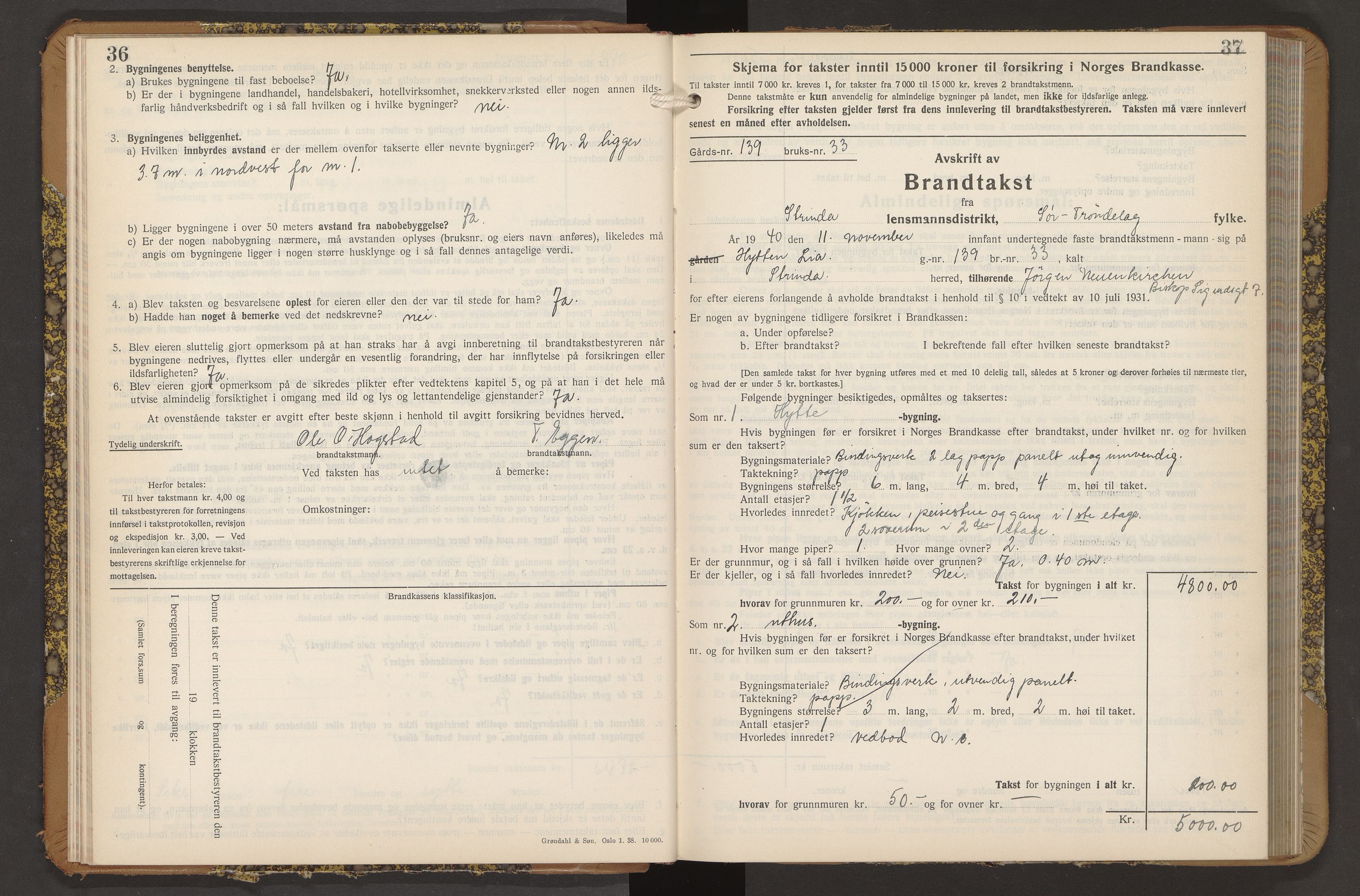 Norges Brannkasse Strinda, AV/SAT-A-5516/Fb/L0009: Branntakstprotokoll, 1940-1946, p. 36-37