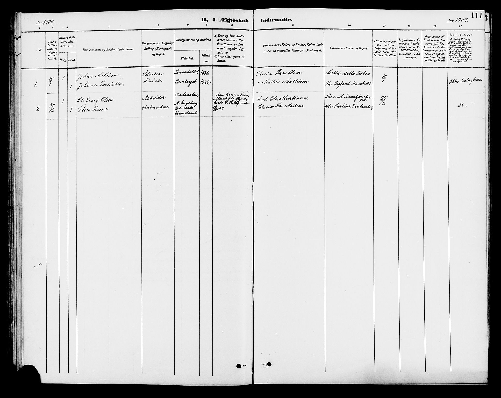 Brandval prestekontor, SAH/PREST-034/H/Ha/Hab/L0001: Parish register (copy) no. 1, 1895-1910, p. 111