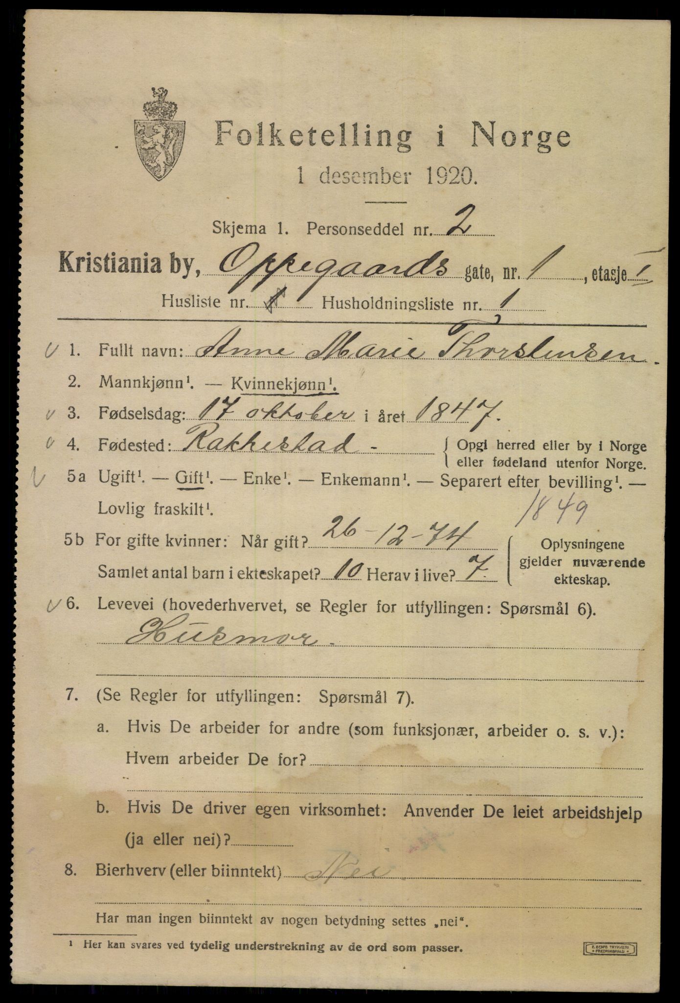 SAO, 1920 census for Kristiania, 1920, p. 434847