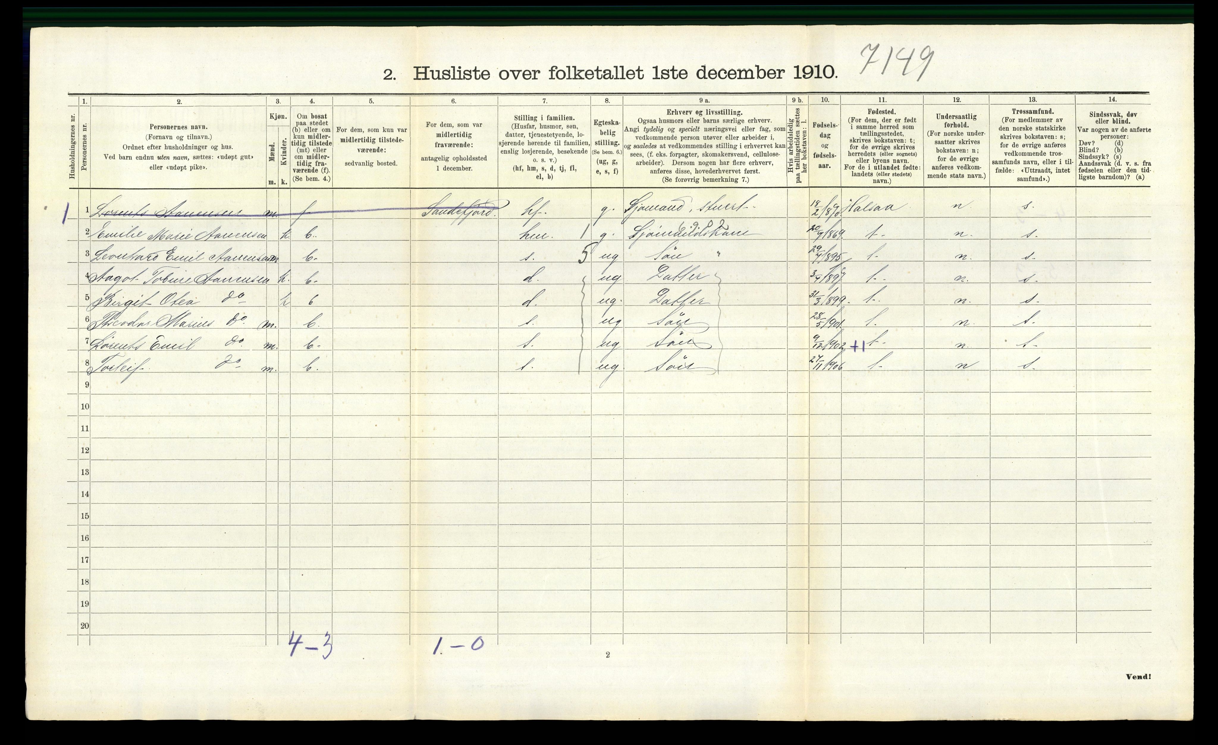 RA, 1910 census for Spangereid, 1910, p. 568