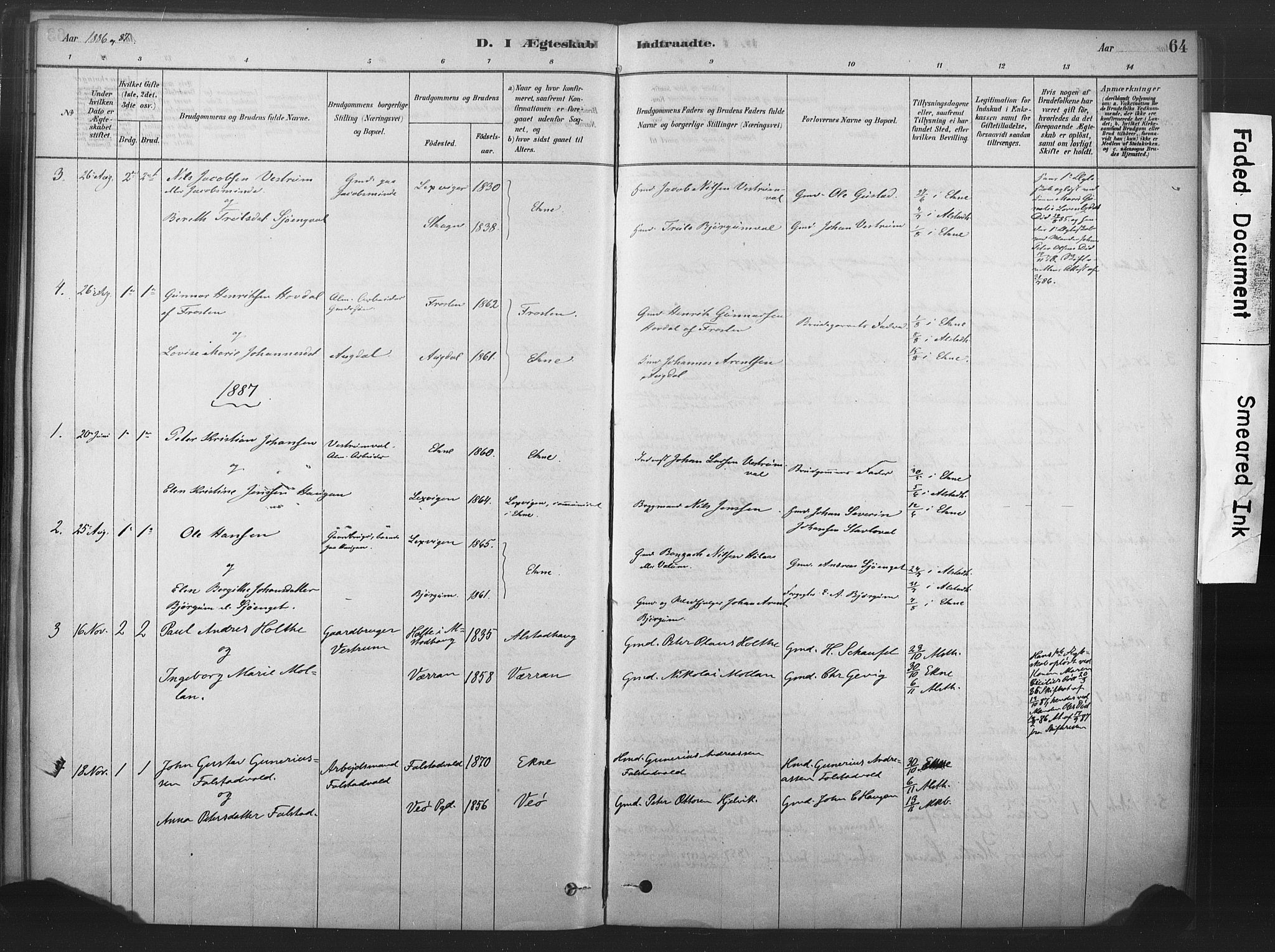 Ministerialprotokoller, klokkerbøker og fødselsregistre - Nord-Trøndelag, SAT/A-1458/719/L0178: Parish register (official) no. 719A01, 1878-1900, p. 64