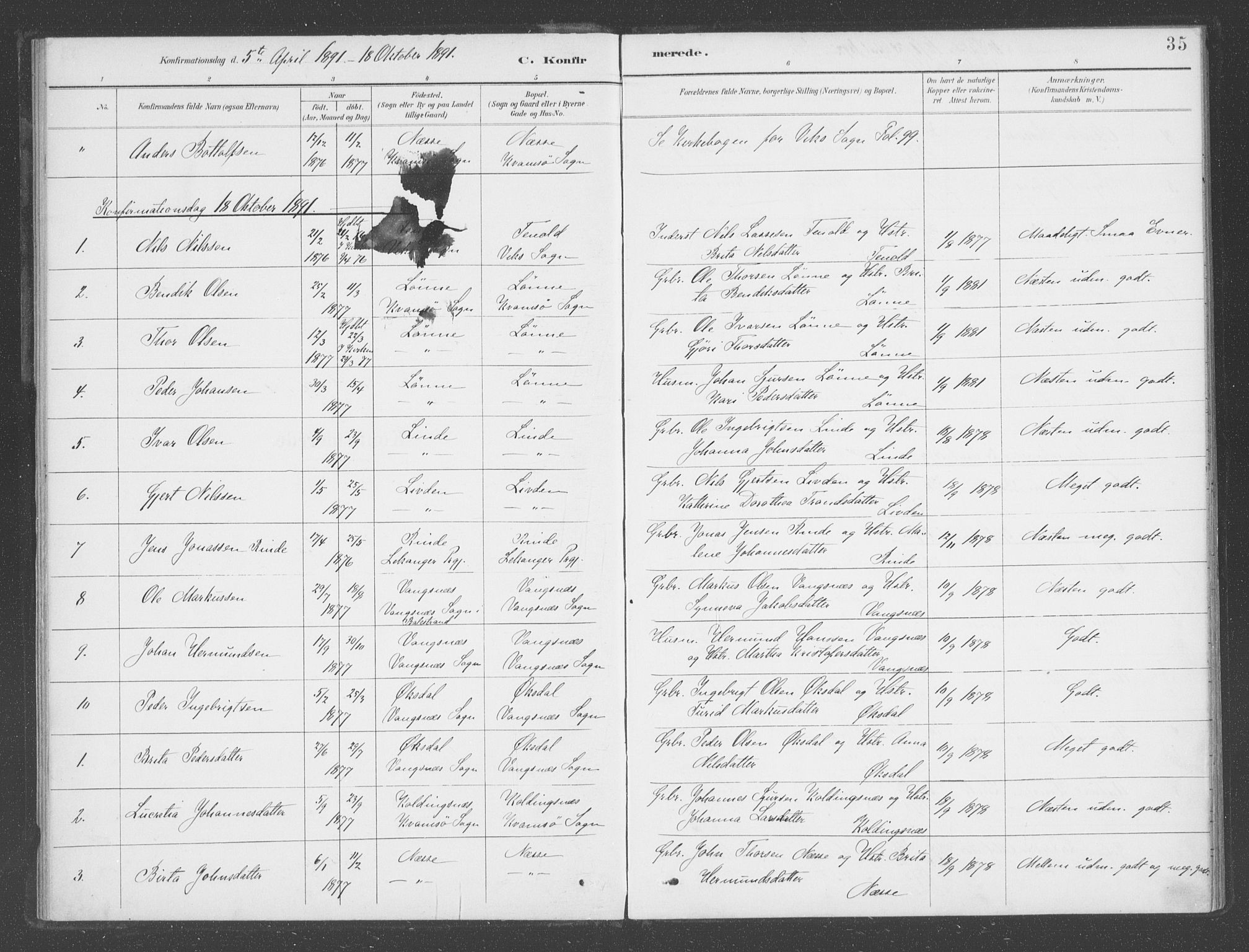 Vik sokneprestembete, AV/SAB-A-81501/H/Haa/Haad/L0002: Parish register (official) no. D  2, 1891-1907, p. 35