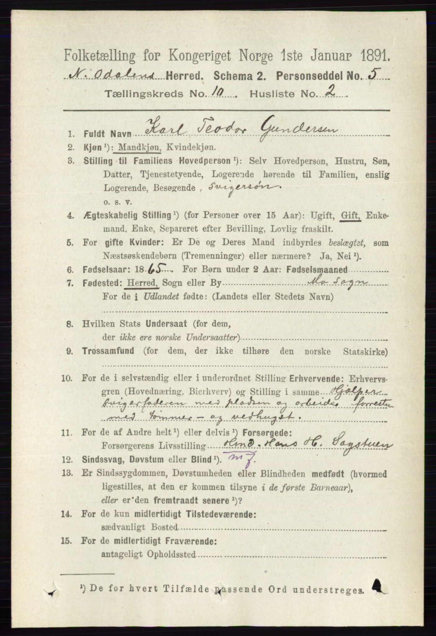 RA, 1891 census for 0418 Nord-Odal, 1891, p. 4527