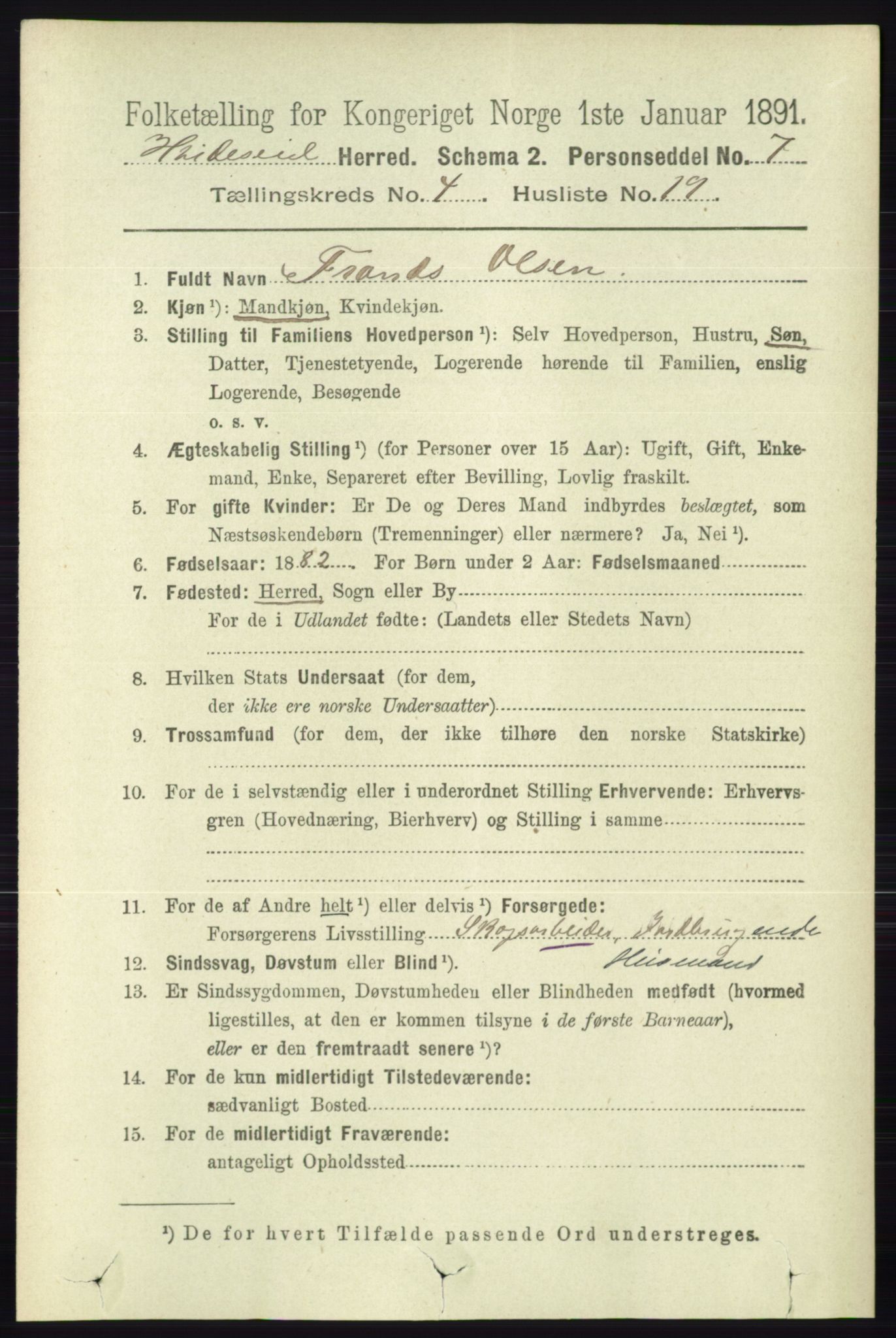 RA, 1891 census for 0829 Kviteseid, 1891, p. 850