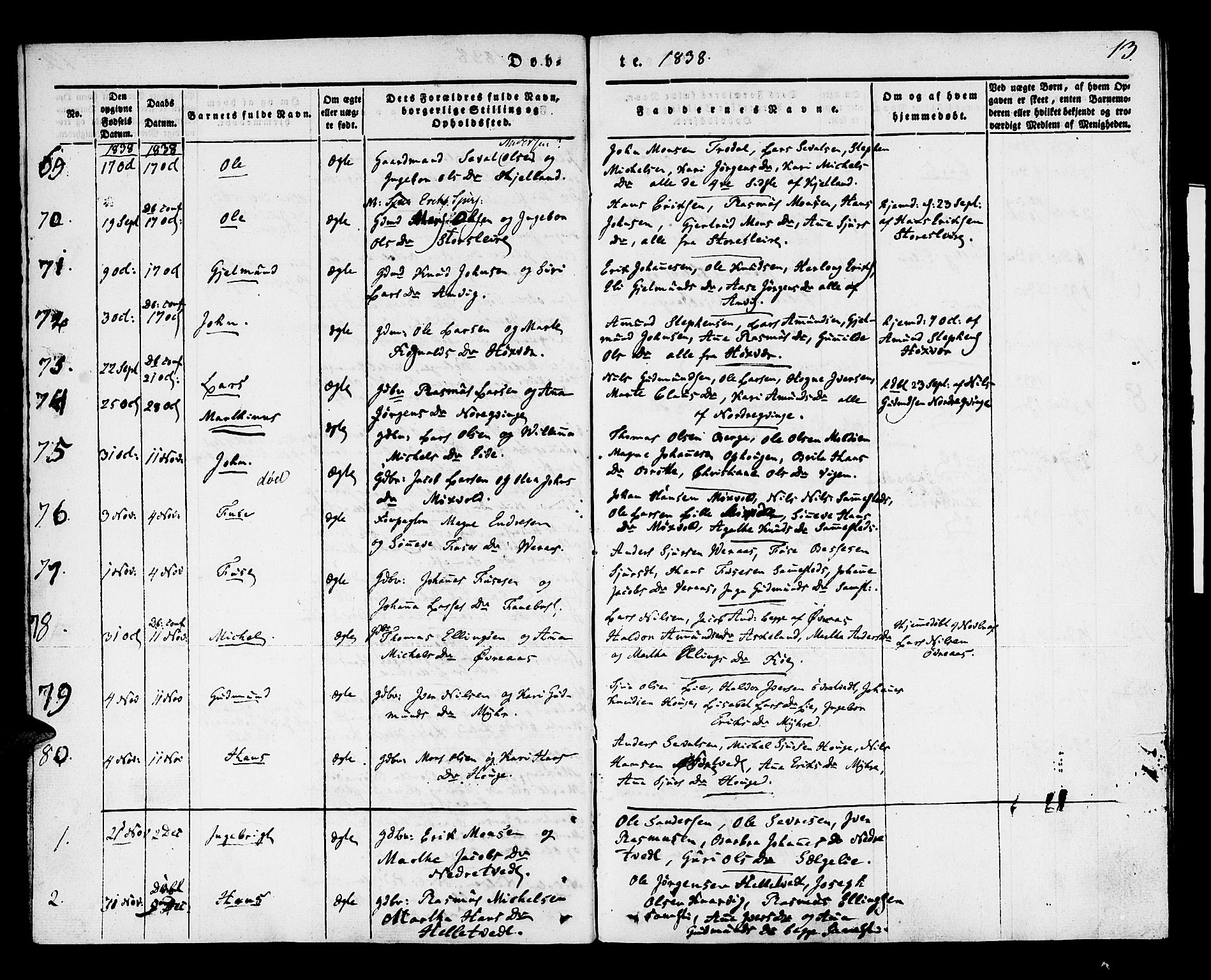 Lindås Sokneprestembete, SAB/A-76701/H/Haa: Parish register (official) no. A 9, 1835-1841, p. 13