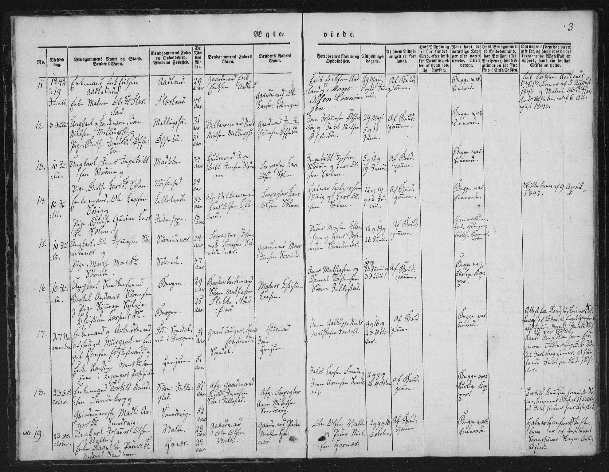 Fana Sokneprestembete, AV/SAB-A-75101/H/Haa/Haaa/L0010: Parish register (official) no. A 10, 1841-1851, p. 3