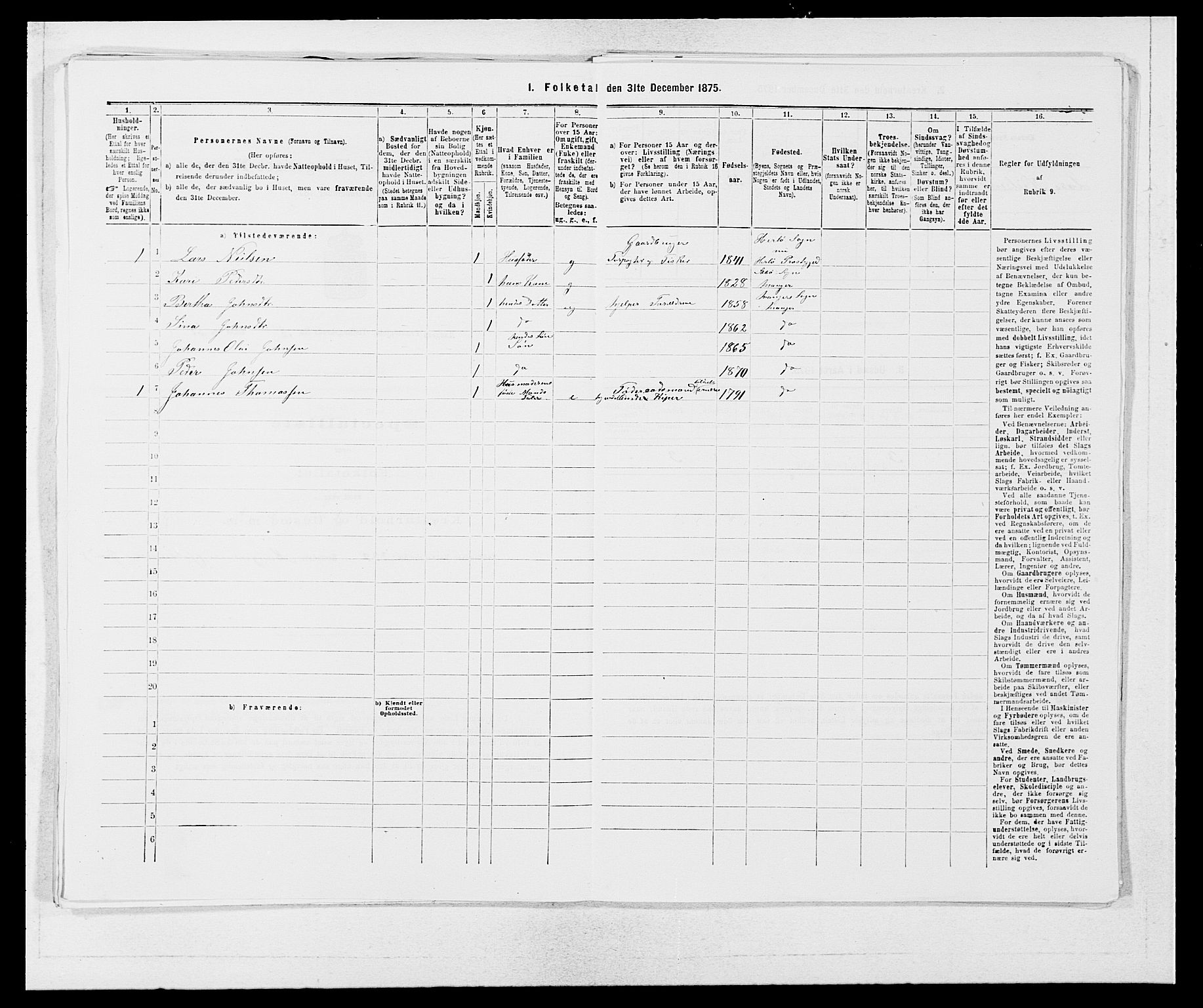 SAB, 1875 census for 1261P Manger, 1875, p. 747