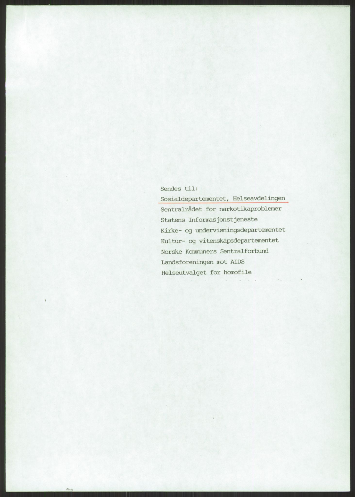 Sosialdepartementet, Administrasjons-, trygde-, plan- og helseavdelingen, RA/S-6179/D/L2240/0004: -- / 619 Diverse. HIV/AIDS, 1987, p. 377