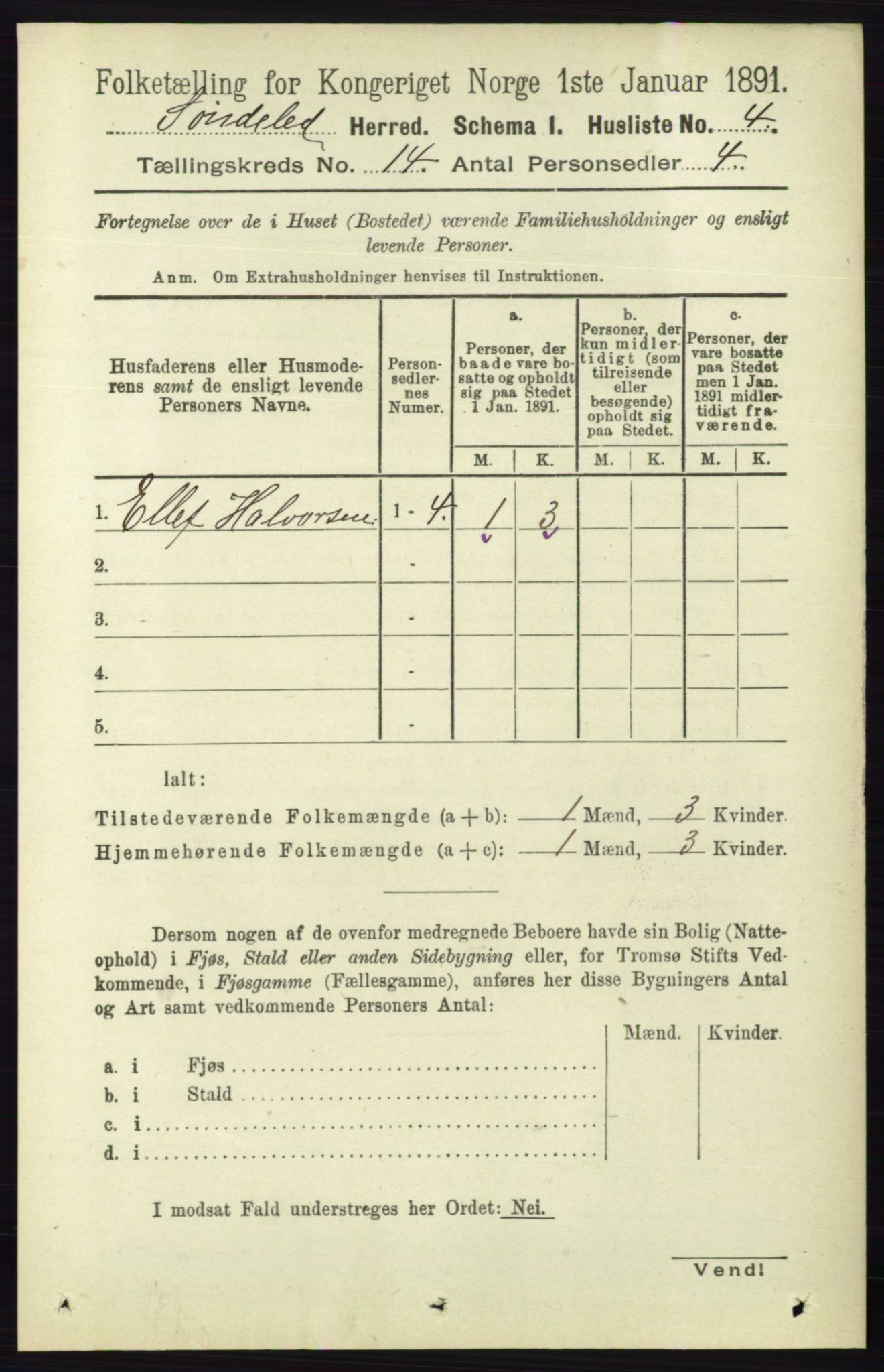 RA, 1891 census for 0913 Søndeled, 1891, p. 4101