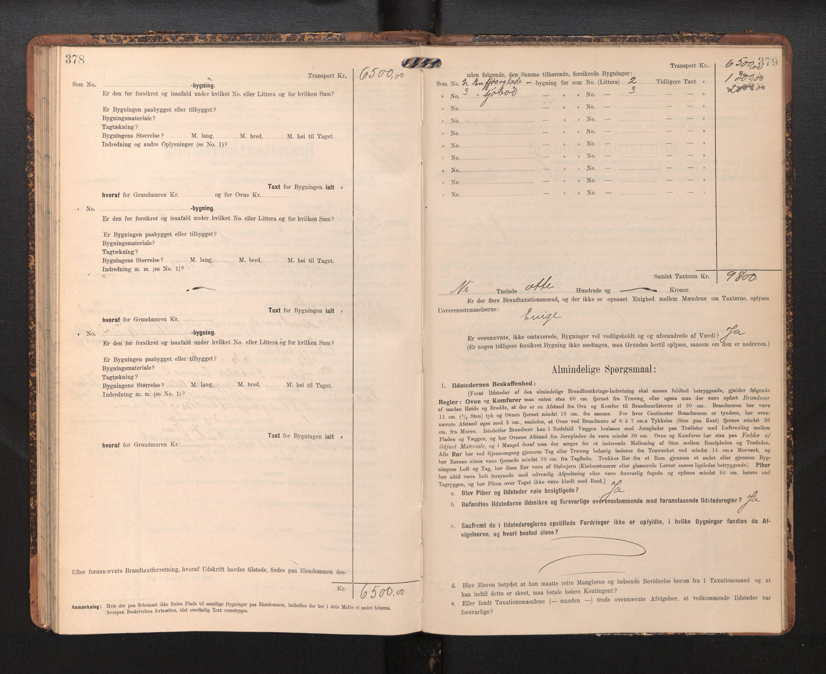 Lensmannen i Askøy, AV/SAB-A-31001/0012/L0005: Branntakstprotokoll, skjematakst, 1907-1915, p. 378-379