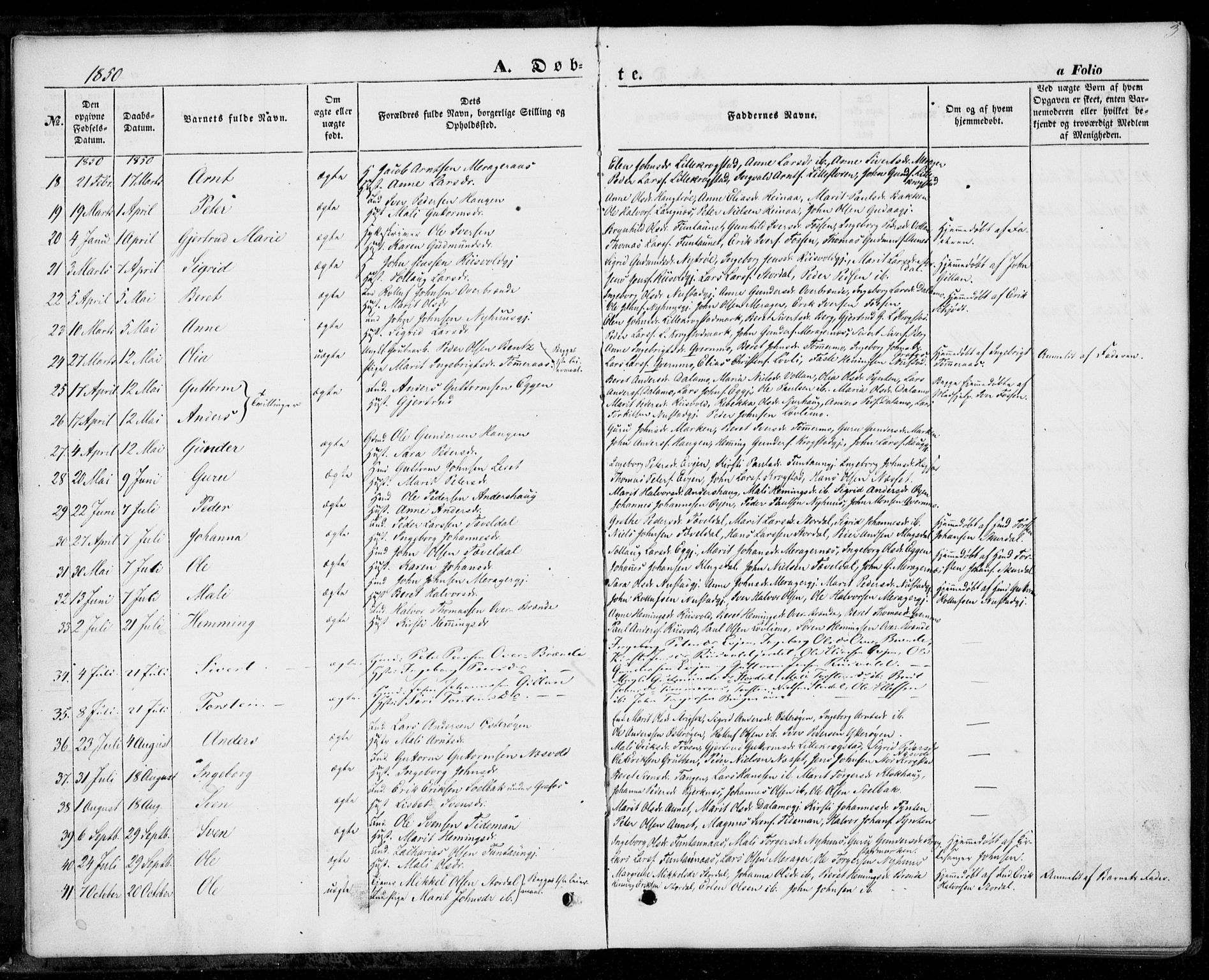Ministerialprotokoller, klokkerbøker og fødselsregistre - Nord-Trøndelag, SAT/A-1458/706/L0040: Parish register (official) no. 706A01, 1850-1861, p. 3