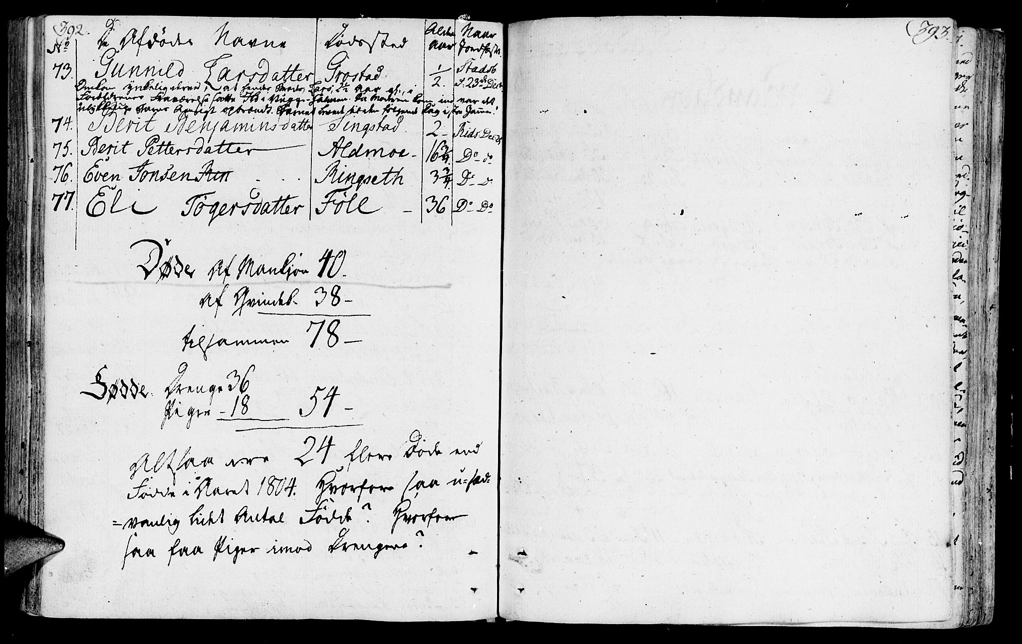 Ministerialprotokoller, klokkerbøker og fødselsregistre - Sør-Trøndelag, SAT/A-1456/646/L0606: Parish register (official) no. 646A04, 1791-1805, p. 392-393