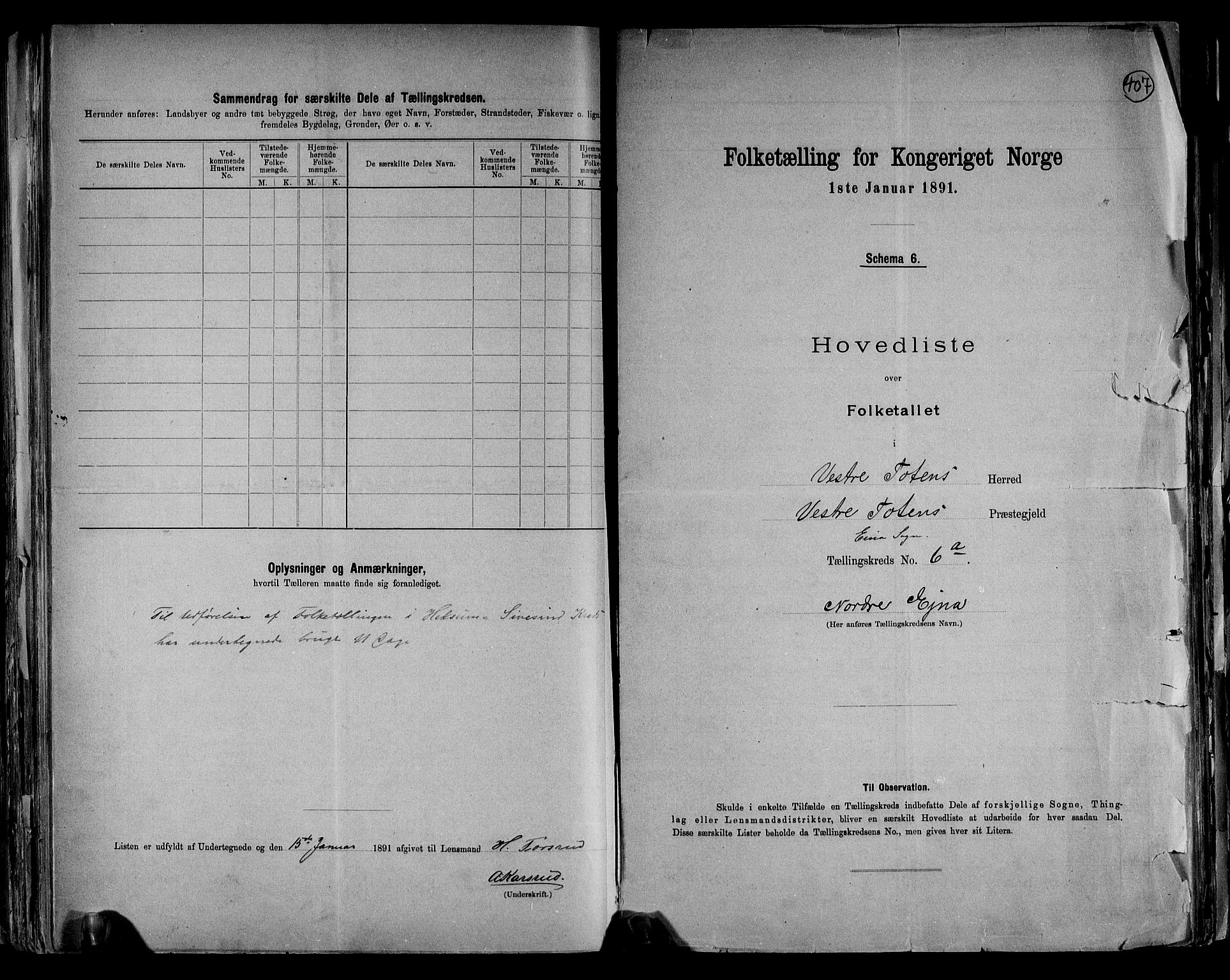 RA, 1891 census for 0529 Vestre Toten, 1891, p. 21