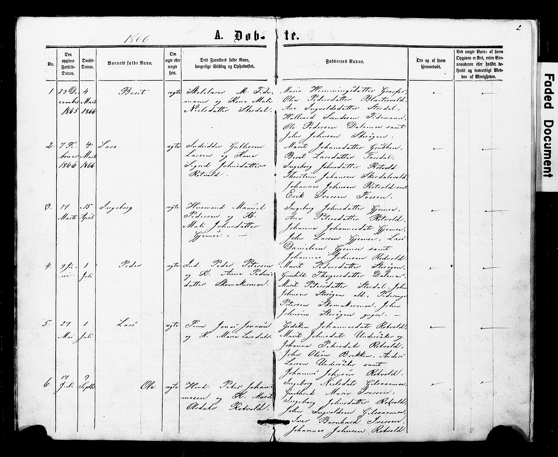 Ministerialprotokoller, klokkerbøker og fødselsregistre - Nord-Trøndelag, SAT/A-1458/707/L0052: Parish register (copy) no. 707C01, 1864-1897, p. 2