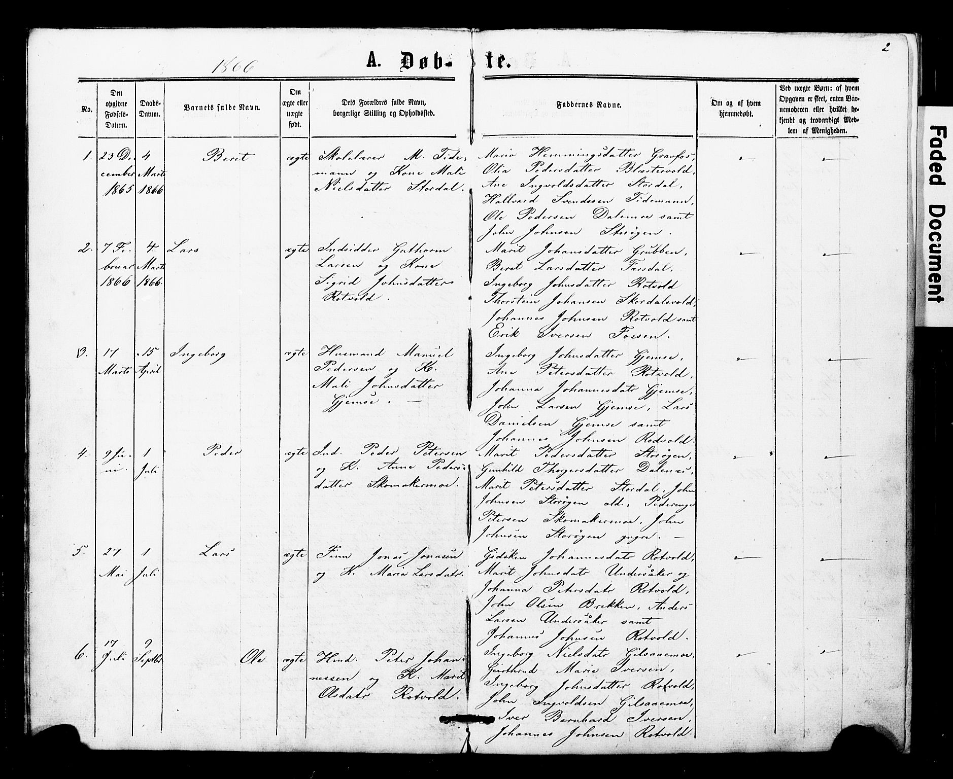 Ministerialprotokoller, klokkerbøker og fødselsregistre - Nord-Trøndelag, AV/SAT-A-1458/707/L0052: Parish register (copy) no. 707C01, 1864-1897, p. 2