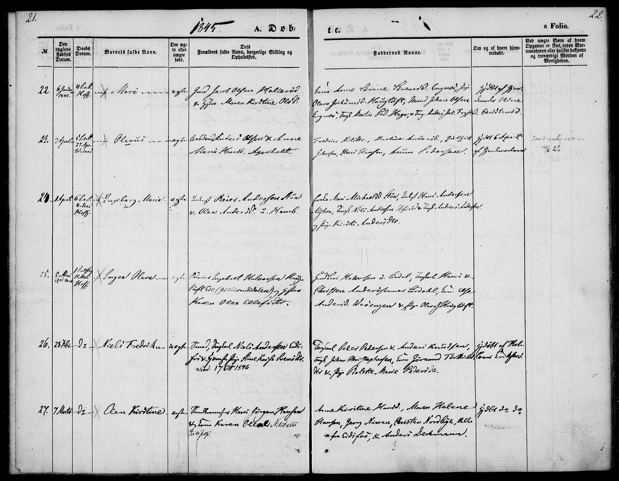 Hof kirkebøker, SAKO/A-64/F/Fa/L0005: Parish register (official) no. I 5, 1844-1851, p. 21-22