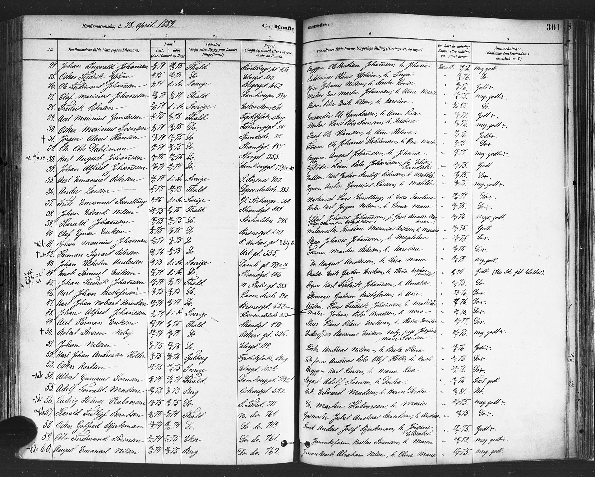 Halden prestekontor Kirkebøker, AV/SAO-A-10909/F/Fa/L0011: Parish register (official) no. I 11, 1878-1889, p. 361