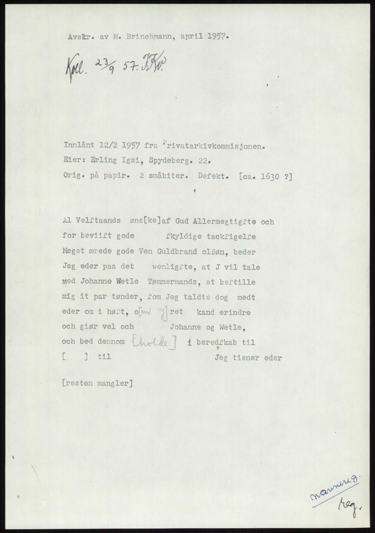 Samlinger til kildeutgivelse, Diplomavskriftsamlingen, RA/EA-4053/H/Ha, p. 389