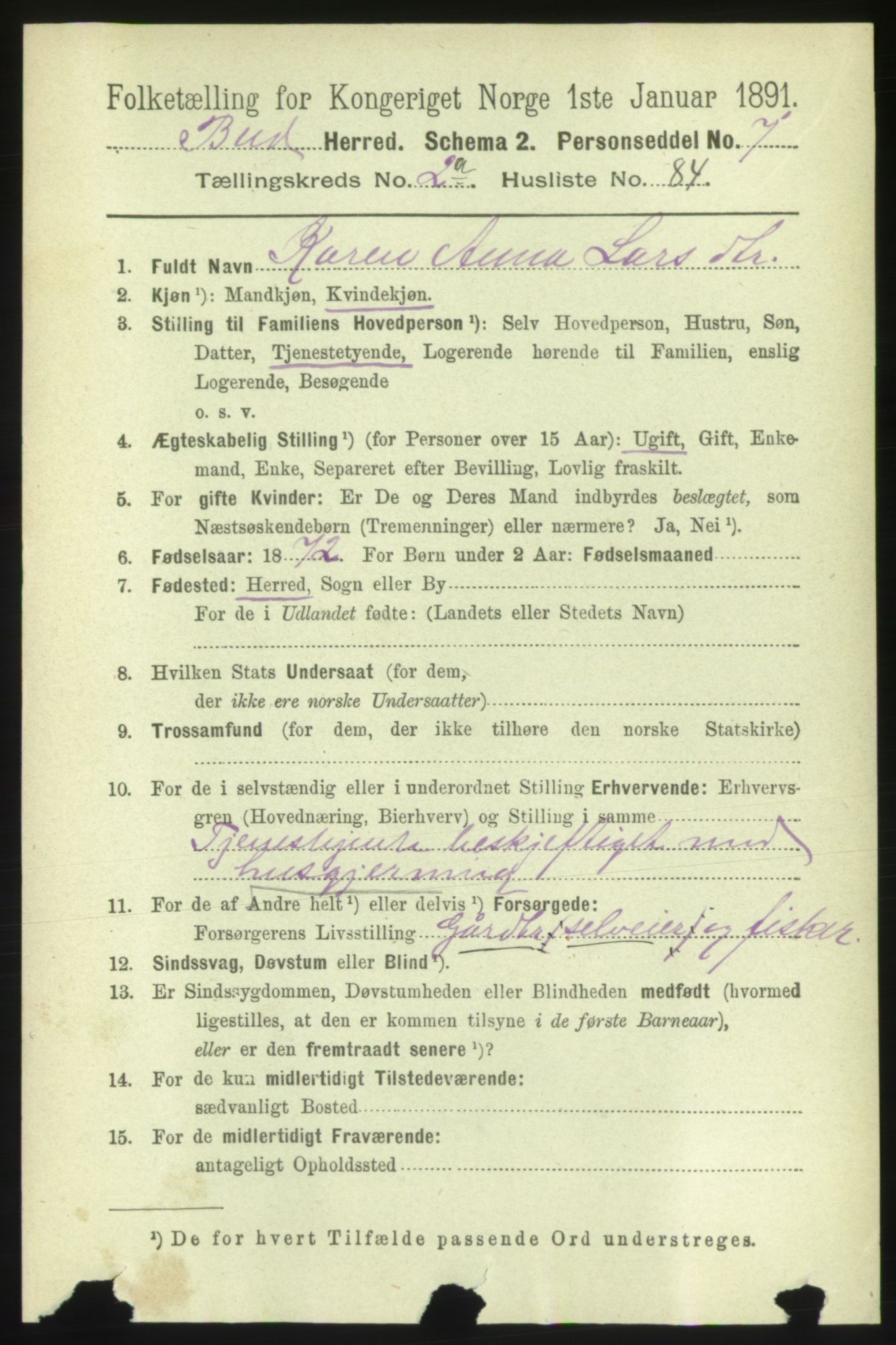 RA, 1891 census for 1549 Bud, 1891, p. 1192