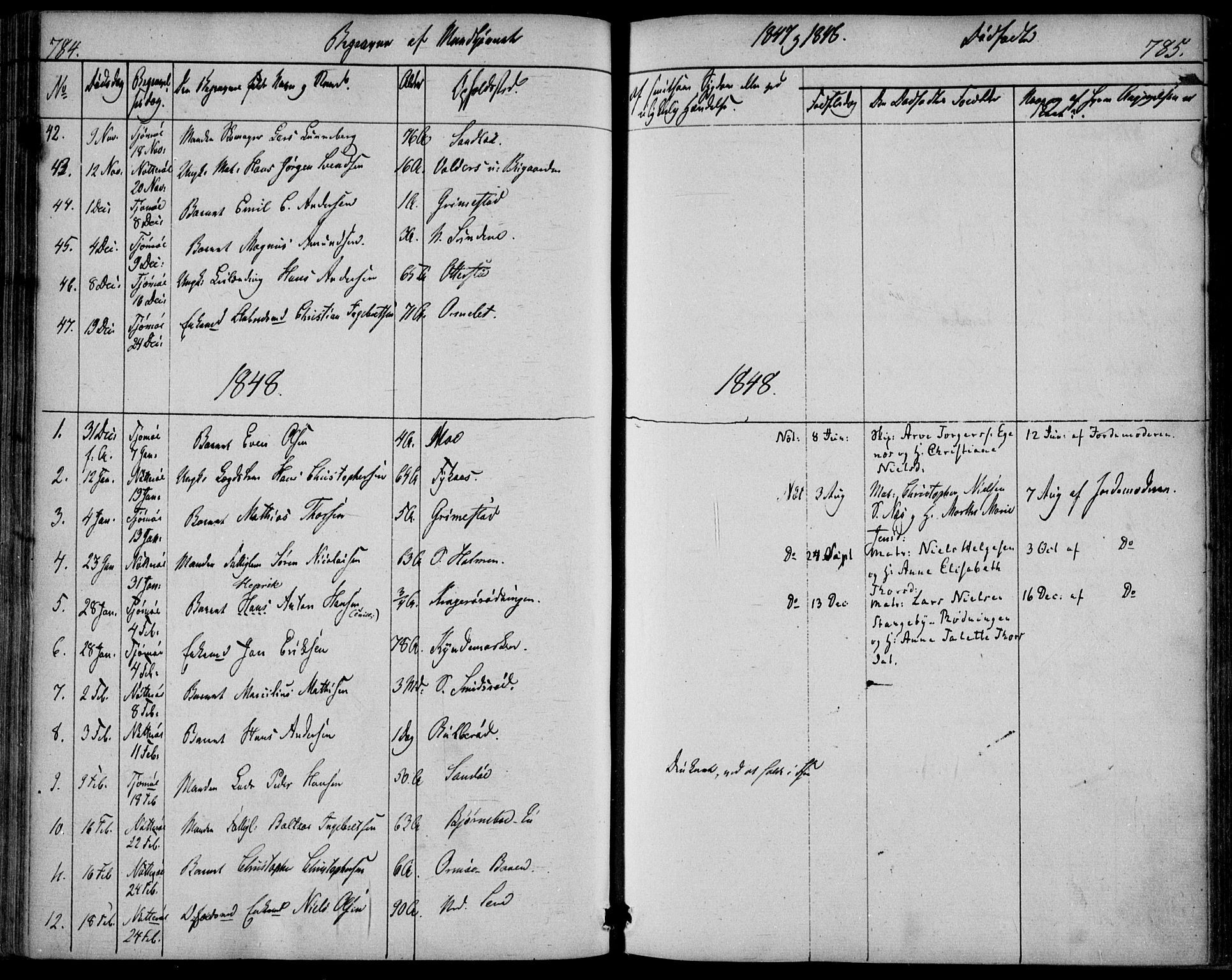 Nøtterøy kirkebøker, AV/SAKO-A-354/F/Fa/L0005: Parish register (official) no. I 5, 1839-1852, p. 784-785