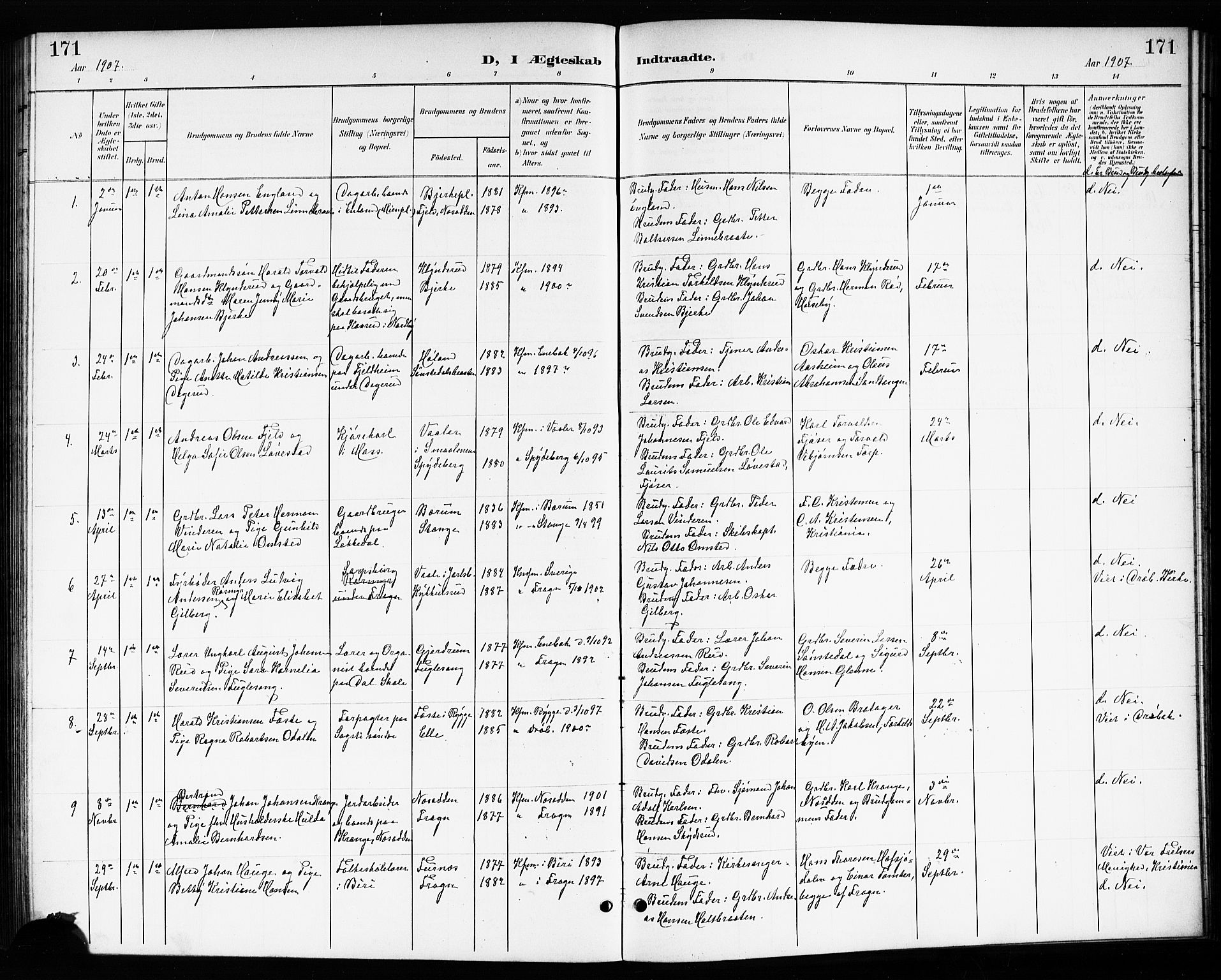 Drøbak prestekontor Kirkebøker, SAO/A-10142a/G/Gb/L0001: Parish register (copy) no. II 1, 1901-1919, p. 171