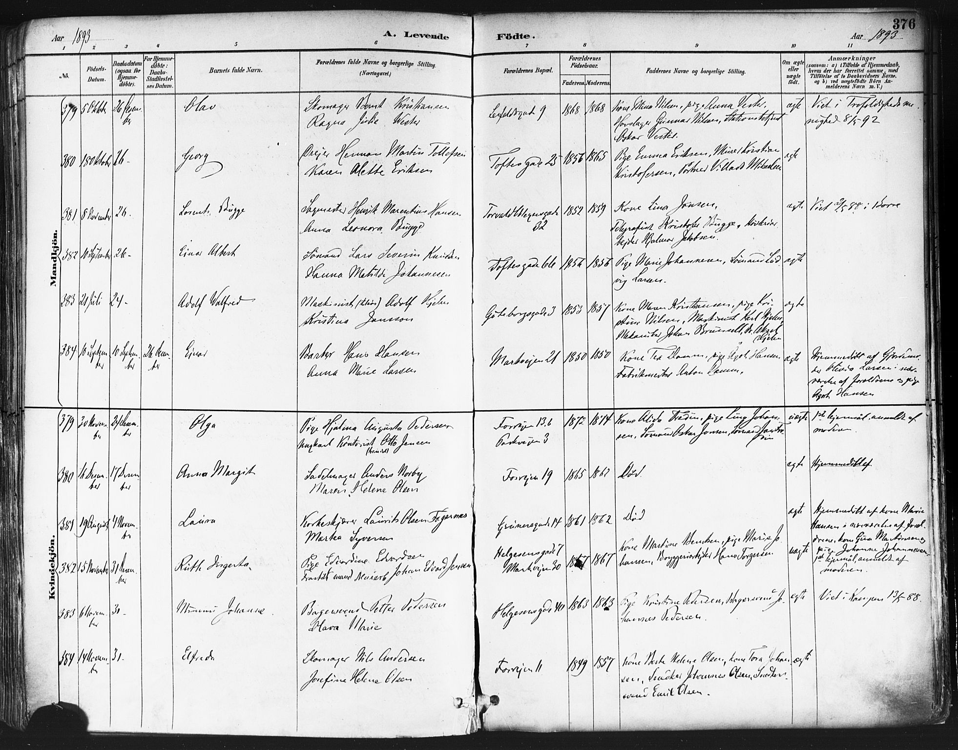 Paulus prestekontor Kirkebøker, AV/SAO-A-10871/F/Fa/L0013: Parish register (official) no. 13, 1887-1894, p. 376