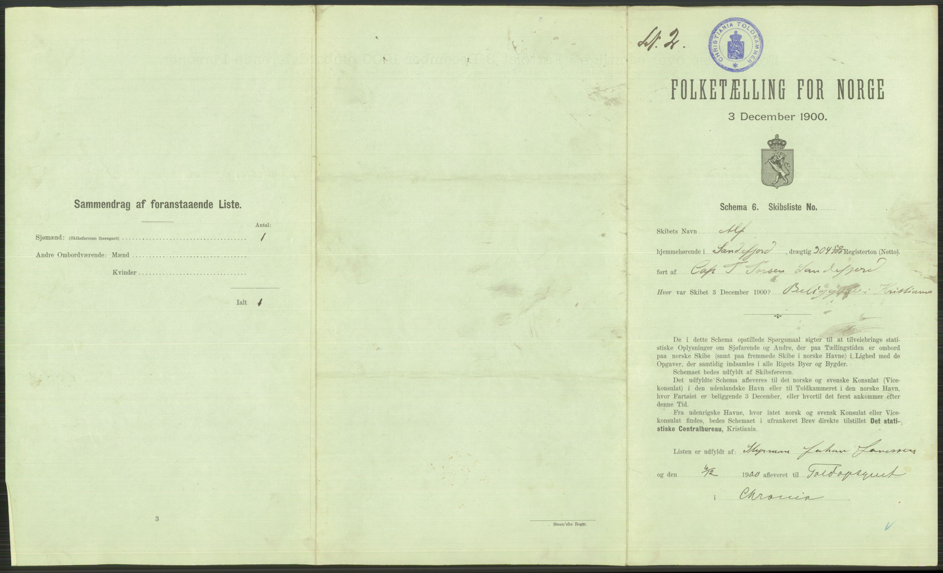 RA, 1900 Census - ship lists from ships in Norwegian harbours, harbours abroad and at sea, 1900, p. 159