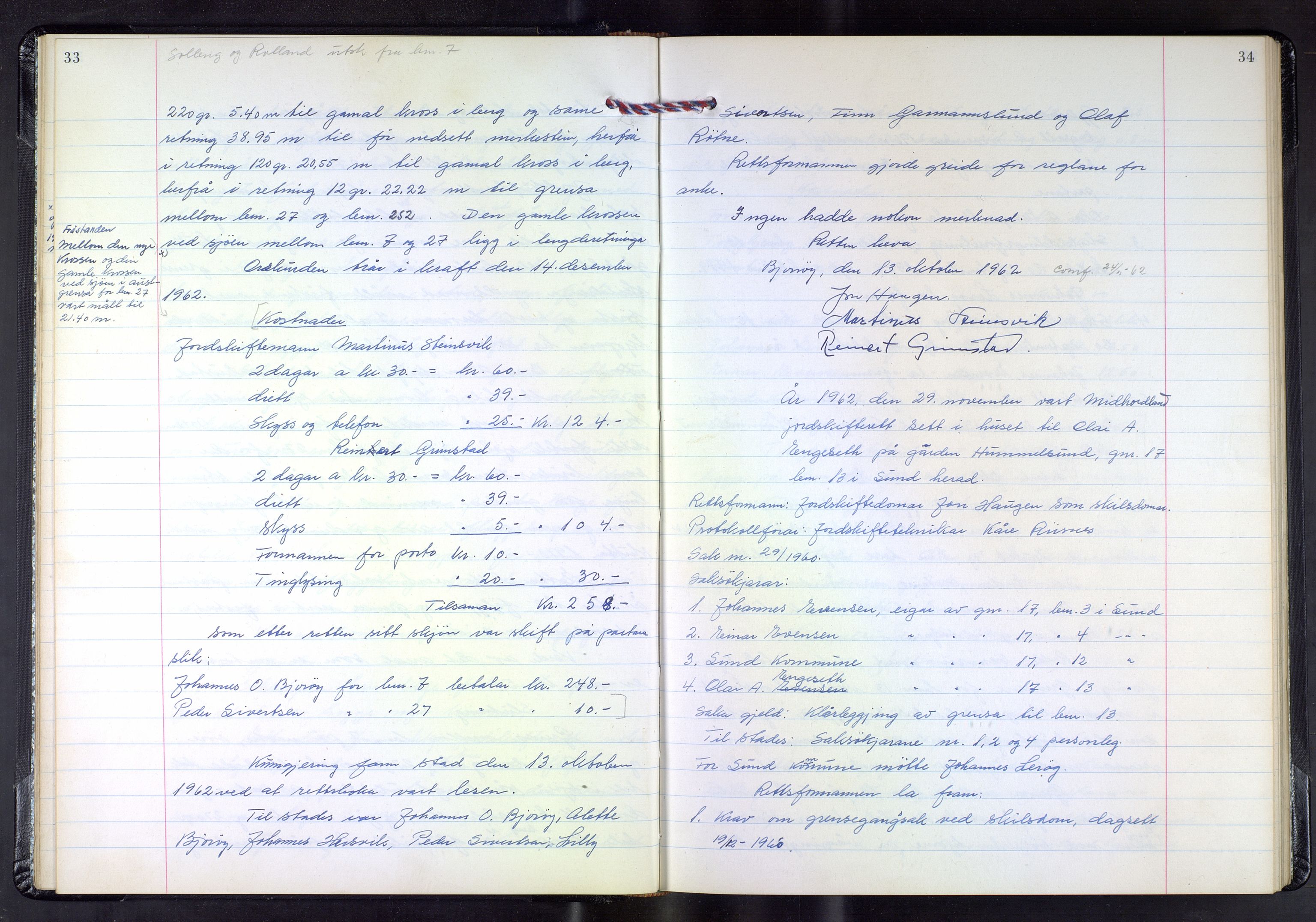 Hordaland jordskiftedøme - III Midhordland jordskiftedistrikt, AV/SAB-A-7001/A/Aa/L0035: Forhandlingsprotokoll, 1962-1969, p. 33-34