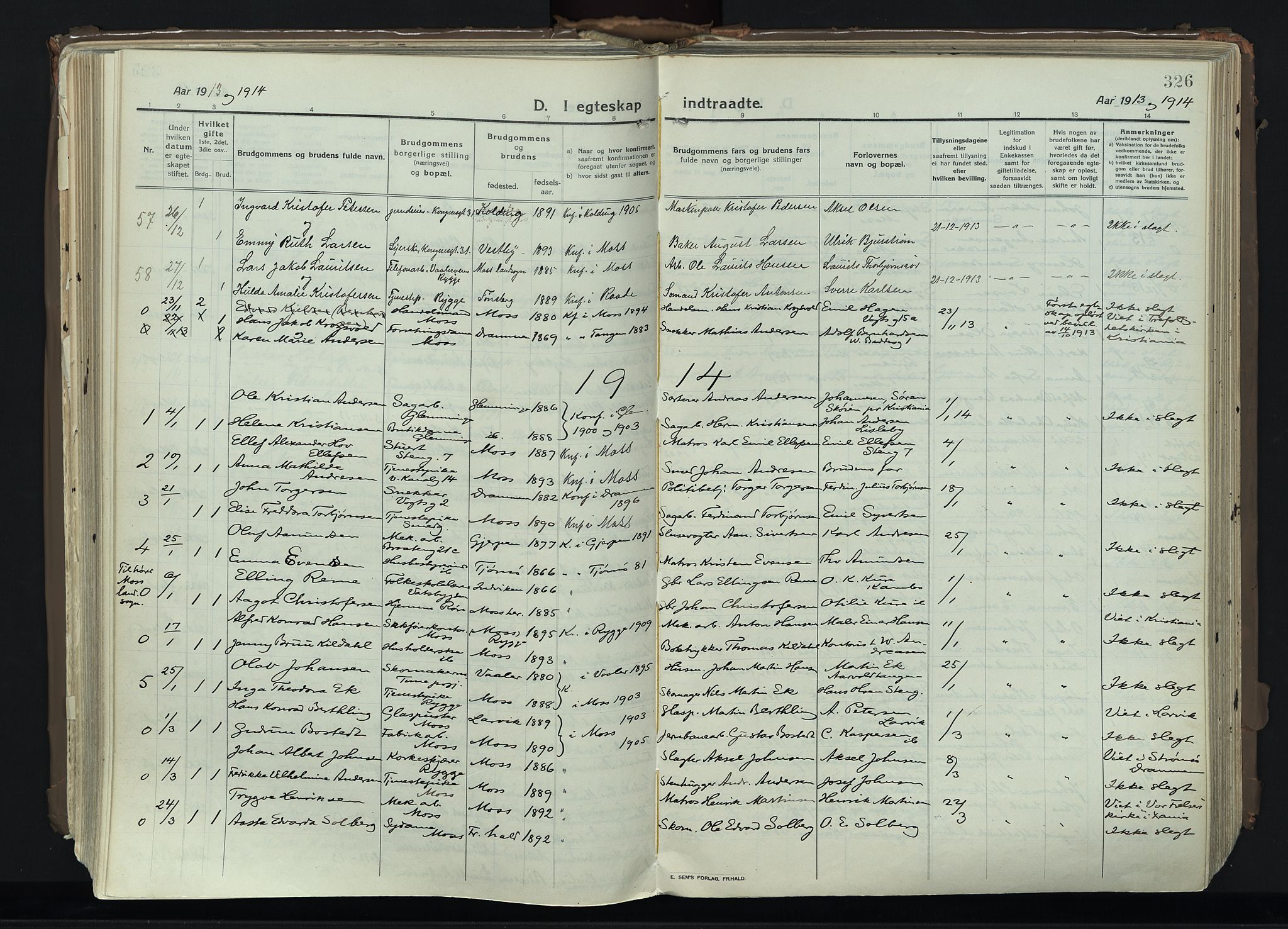 Moss prestekontor Kirkebøker, AV/SAO-A-2003/F/Fb/L0005: Parish register (official) no. II 5, 1913-1923, p. 326
