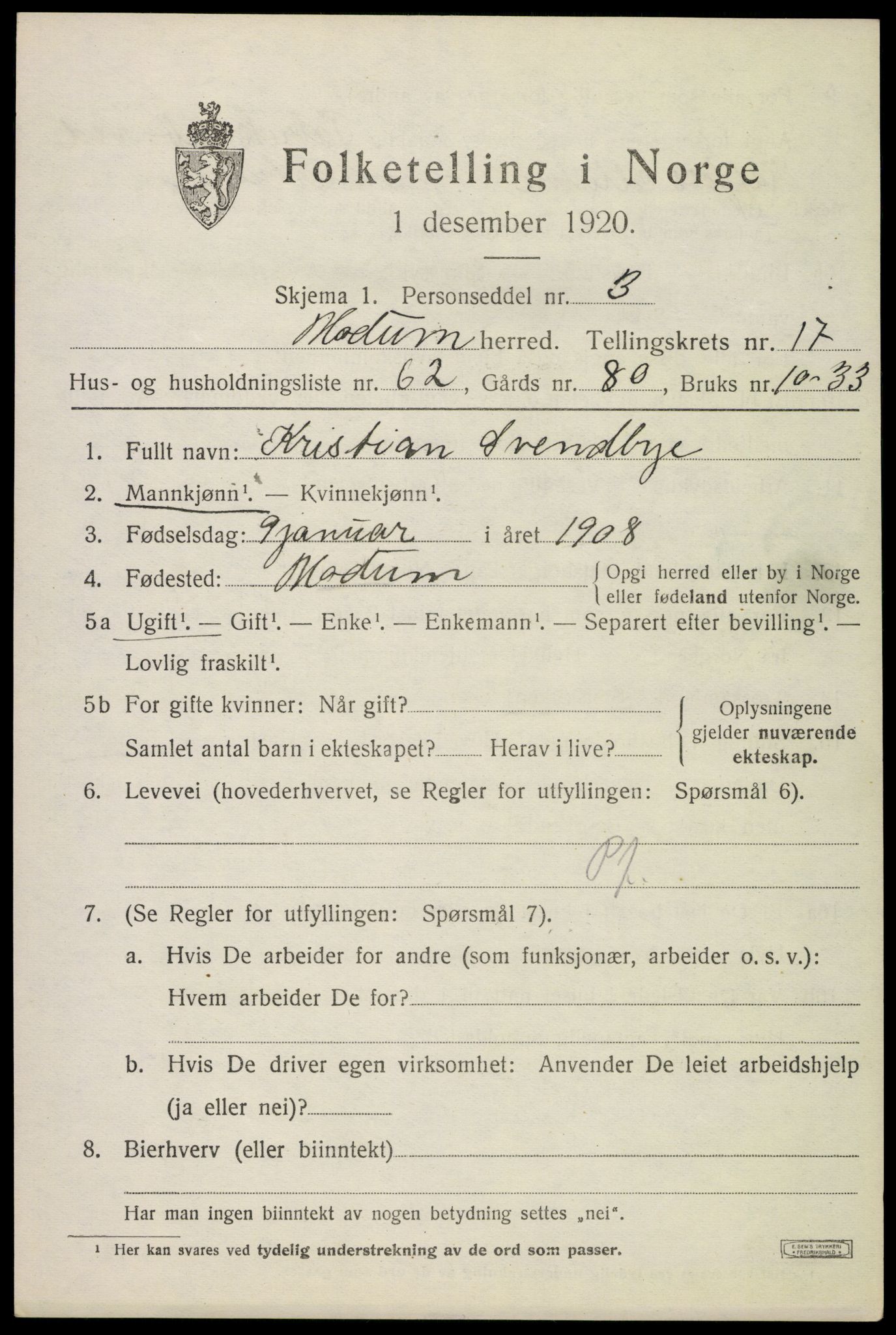 SAKO, 1920 census for Modum, 1920, p. 20929