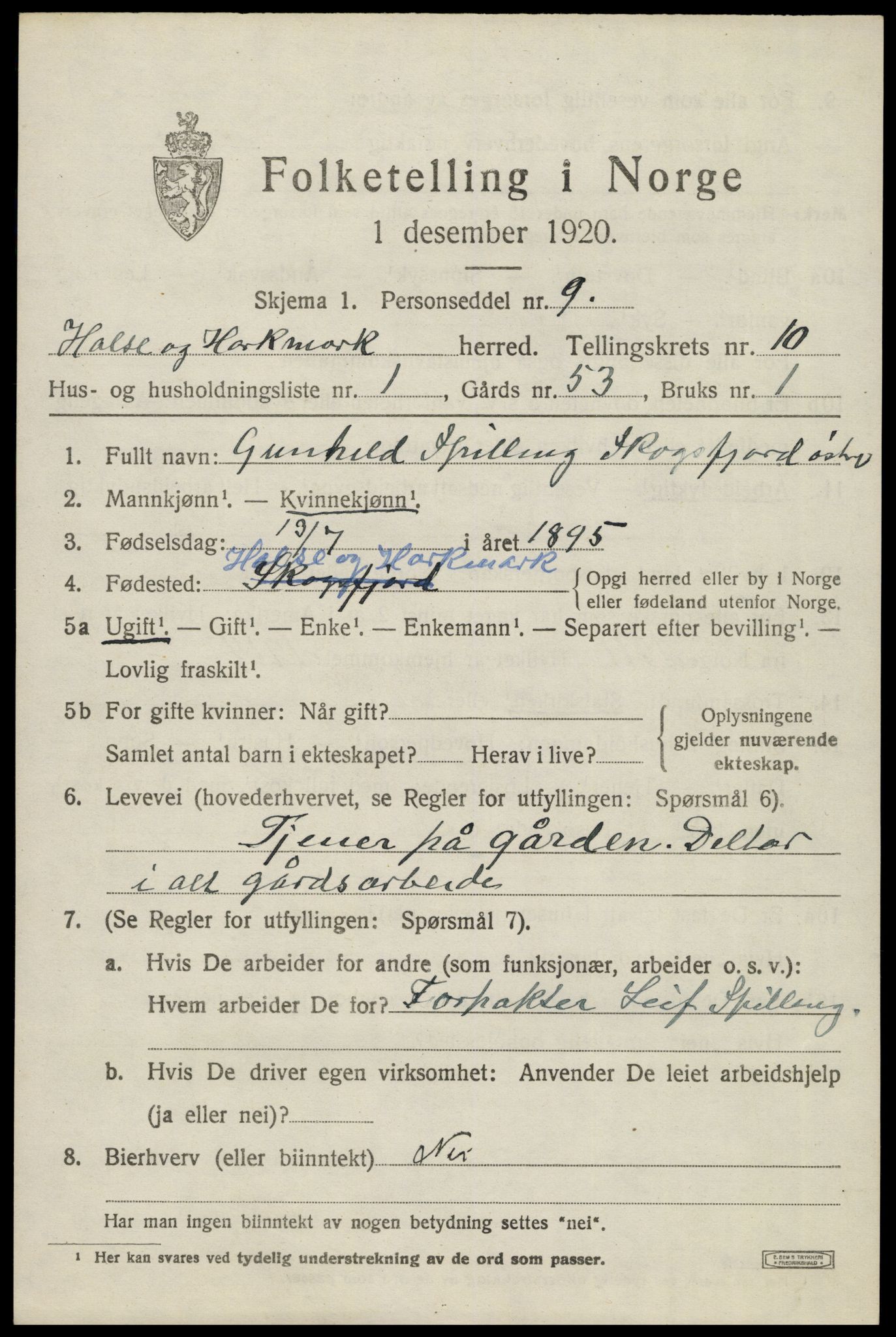 SAK, 1920 census for Halse og Harkmark, 1920, p. 5625