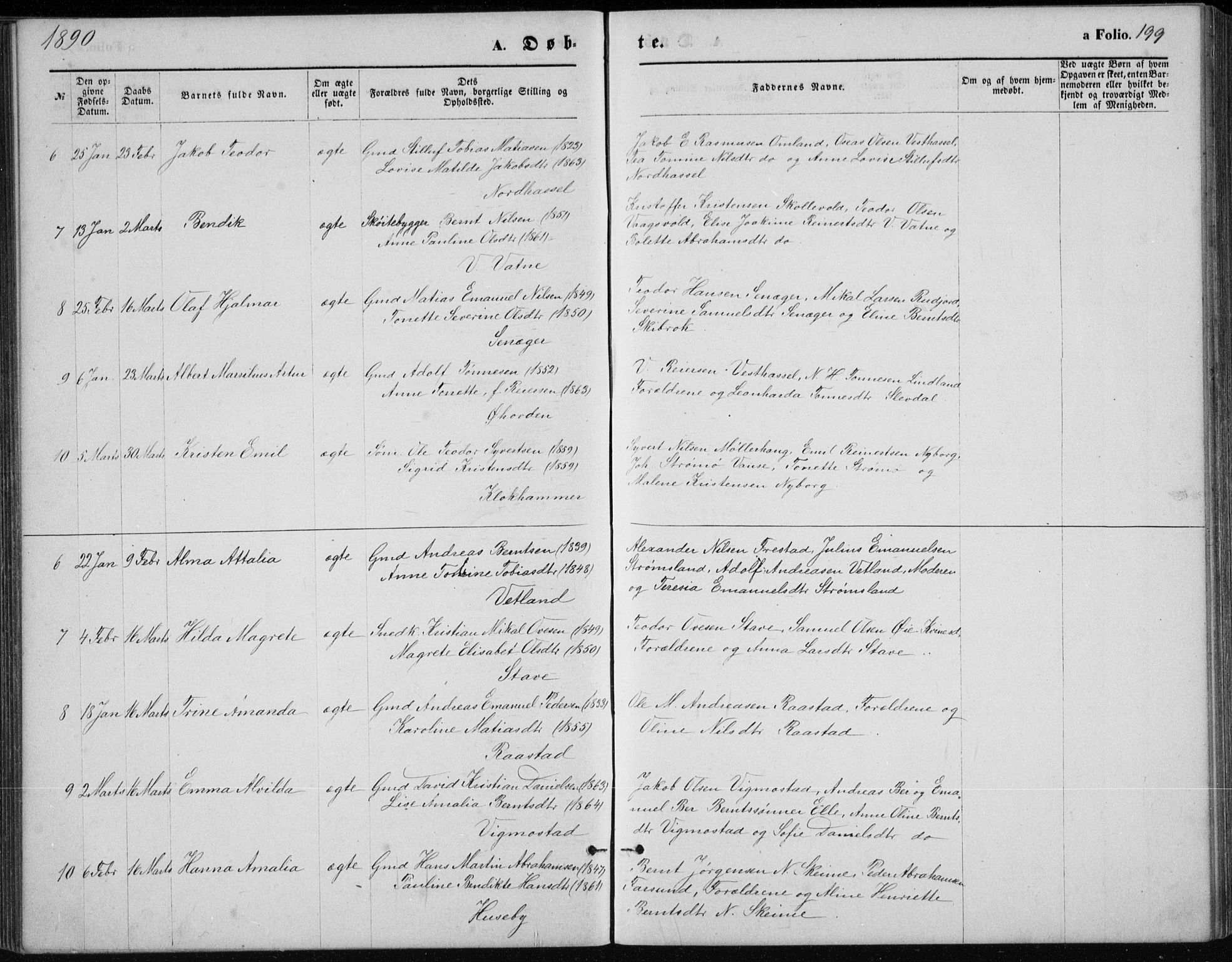 Lista sokneprestkontor, AV/SAK-1111-0027/F/Fb/L0004: Parish register (copy) no. B 4, 1877-1891, p. 199