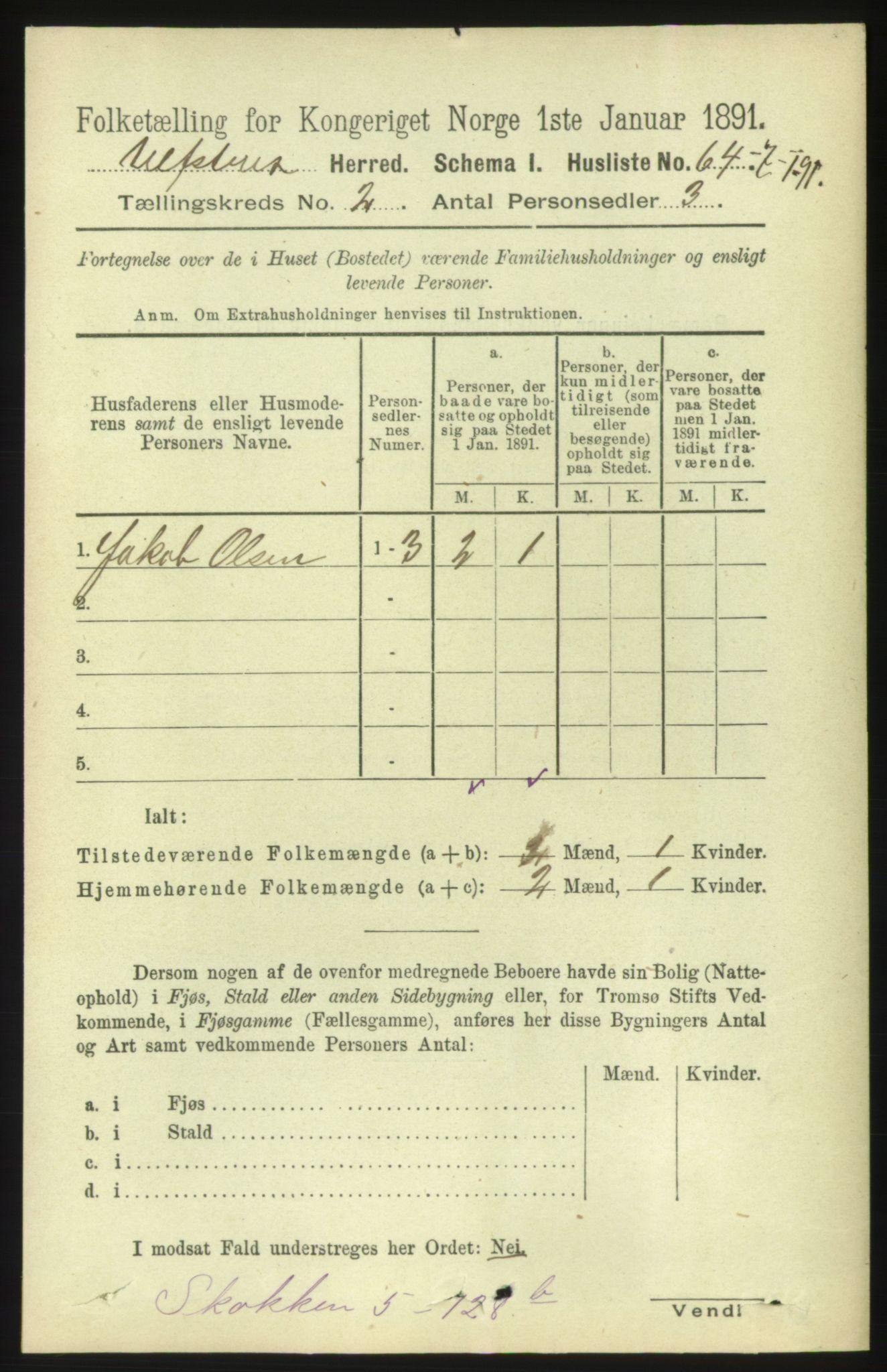 RA, 1891 census for 1516 Ulstein, 1891, p. 318