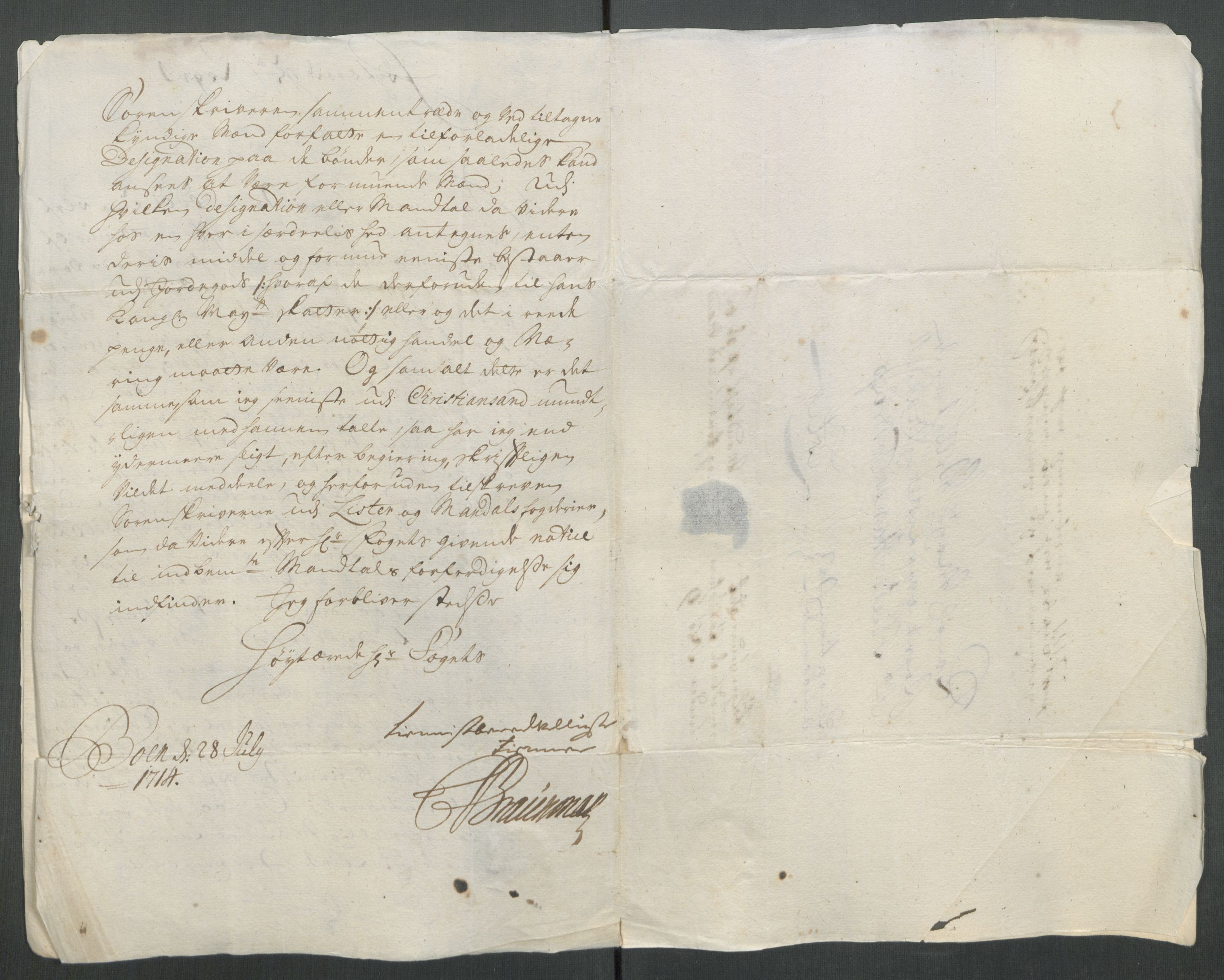 Rentekammeret inntil 1814, Reviderte regnskaper, Fogderegnskap, RA/EA-4092/R43/L2558: Fogderegnskap Lista og Mandal, 1714, p. 78