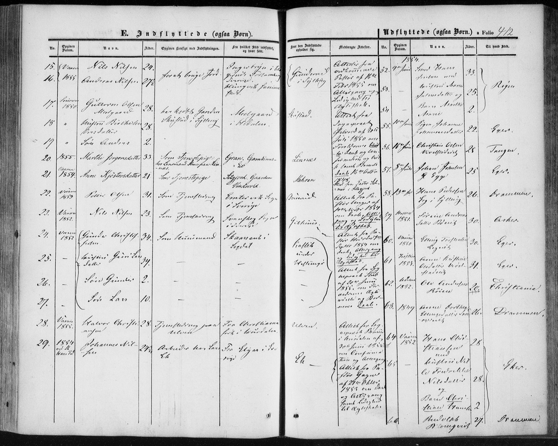 Lier kirkebøker, AV/SAKO-A-230/F/Fa/L0012: Parish register (official) no. I 12, 1854-1864, p. 412