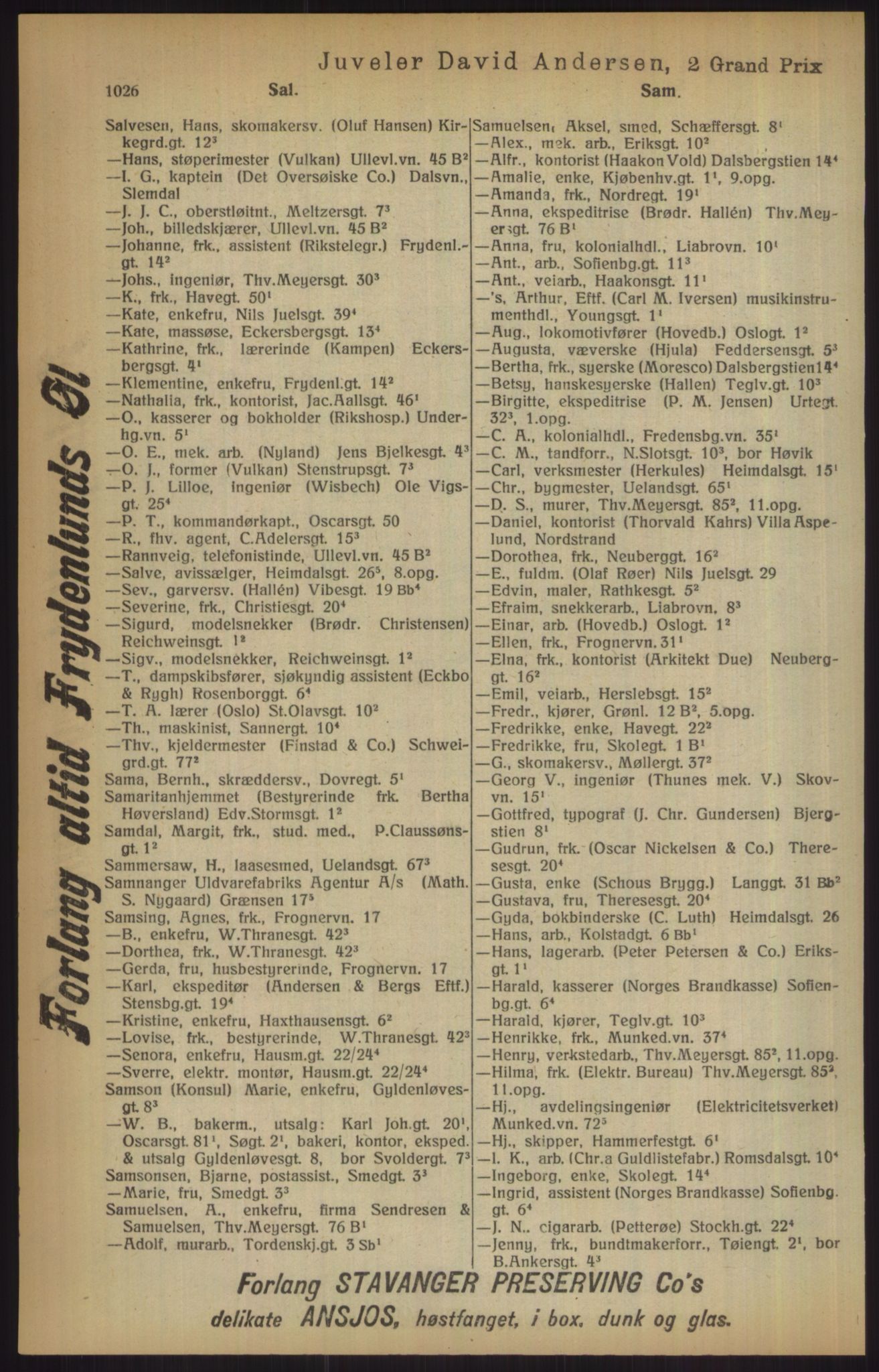 Kristiania/Oslo adressebok, PUBL/-, 1915, p. 1026