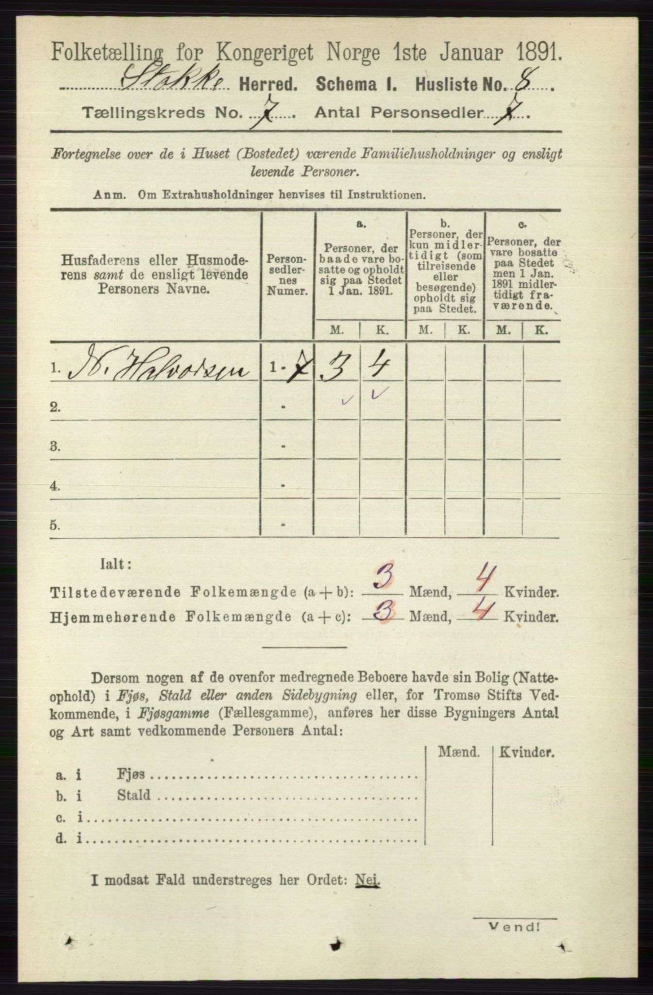 RA, 1891 census for 0720 Stokke, 1891, p. 4515