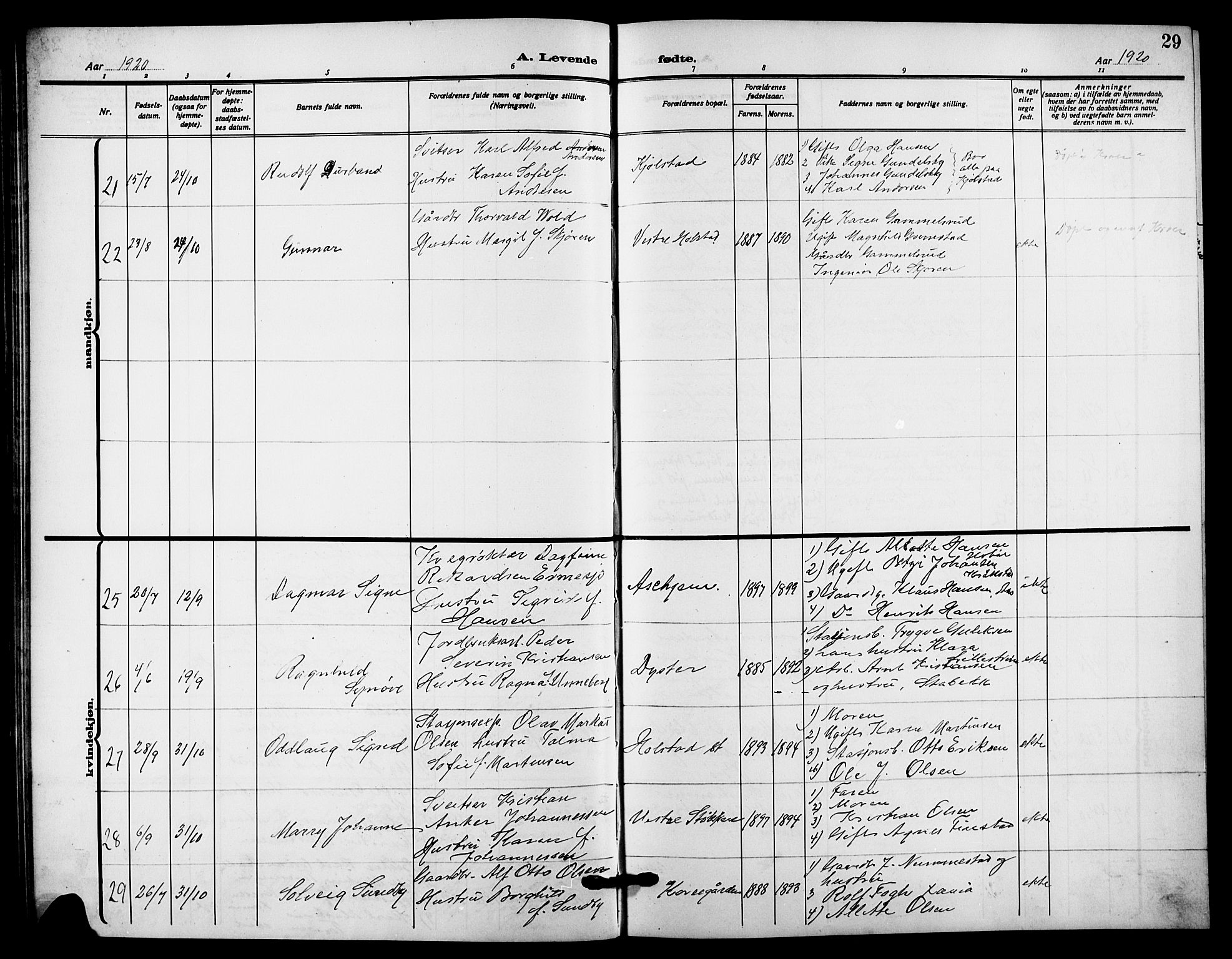Ås prestekontor Kirkebøker, AV/SAO-A-10894/G/Ga/L0005: Parish register (copy) no. I 5, 1916-1924, p. 29